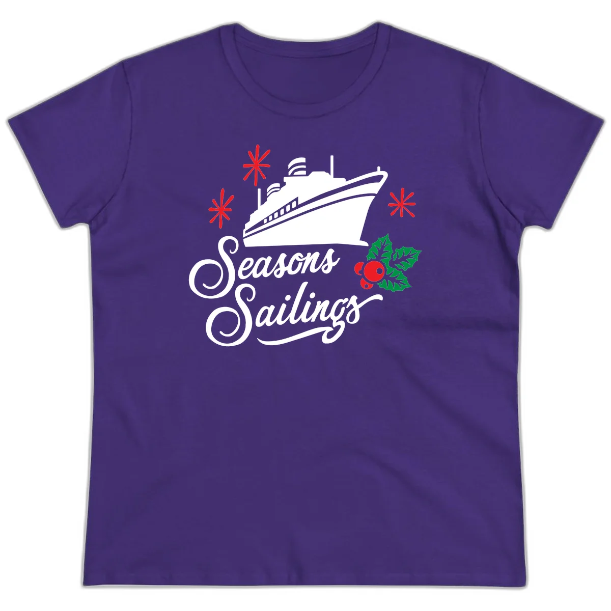 Seasons Sailings Cruise Holiday Ladies Tee in Purple
