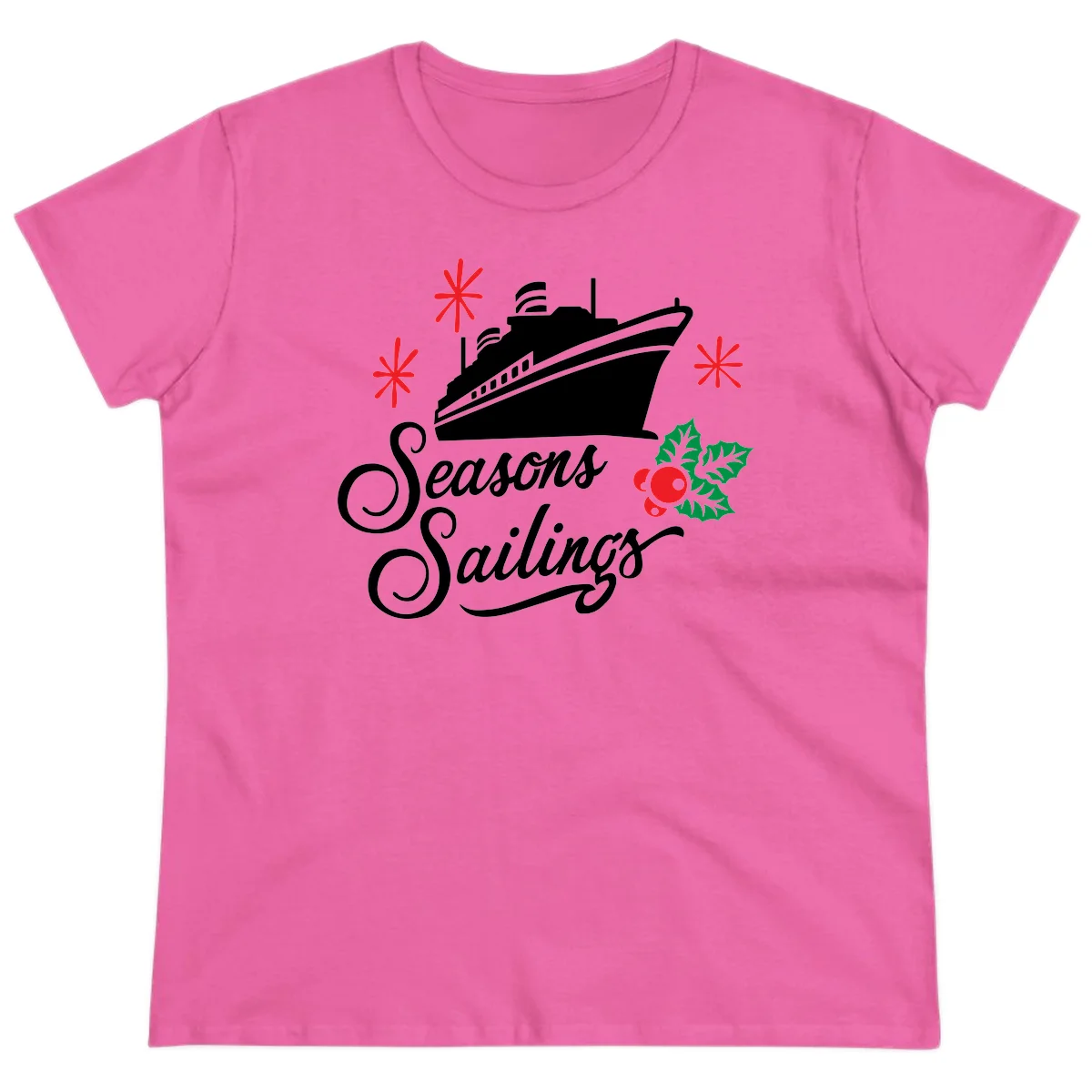 Seasons Sailings Cruise Holiday Ladies Tee in Azalea