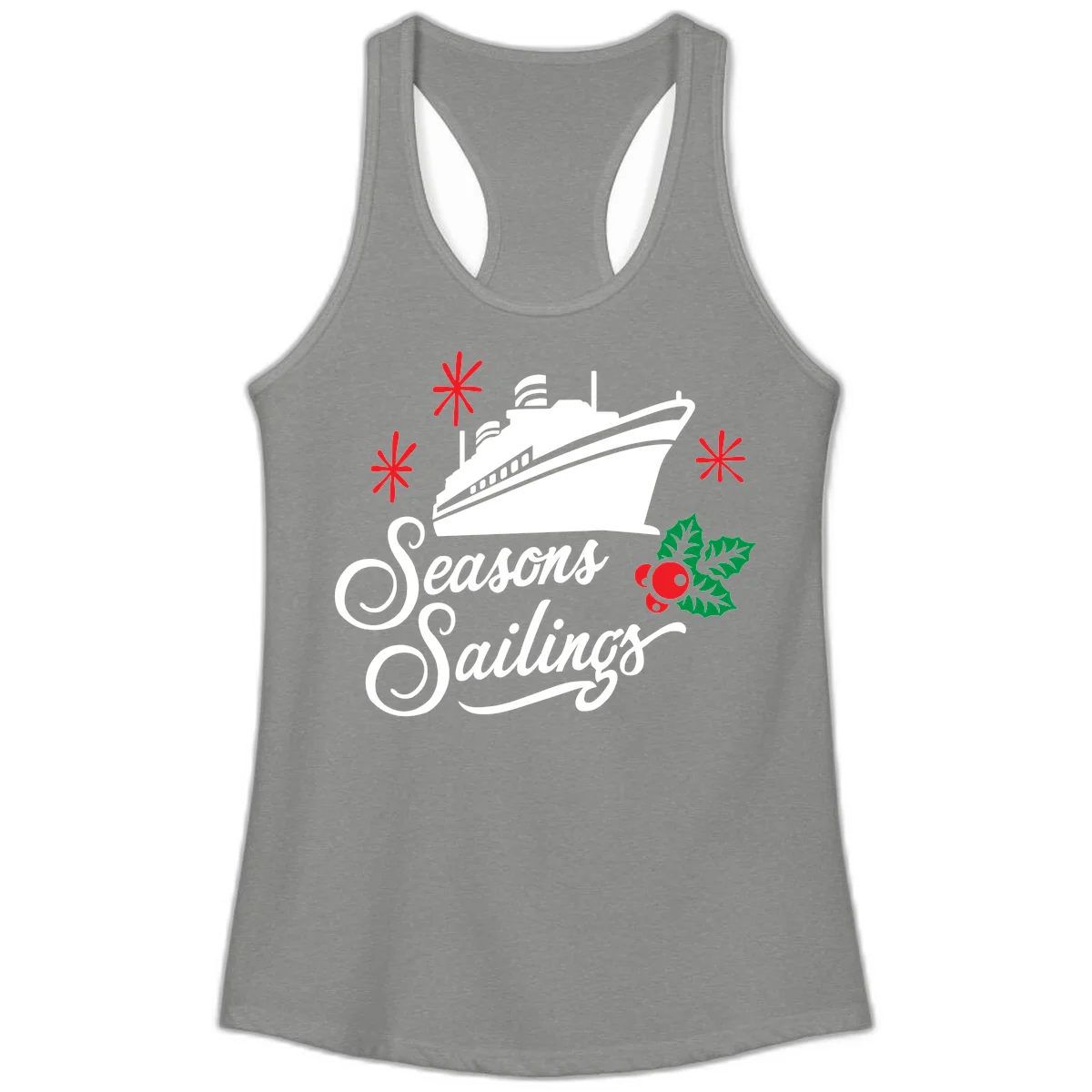 Seasons Sailings Cruise Holiday Ladies Tank in Heather Grey