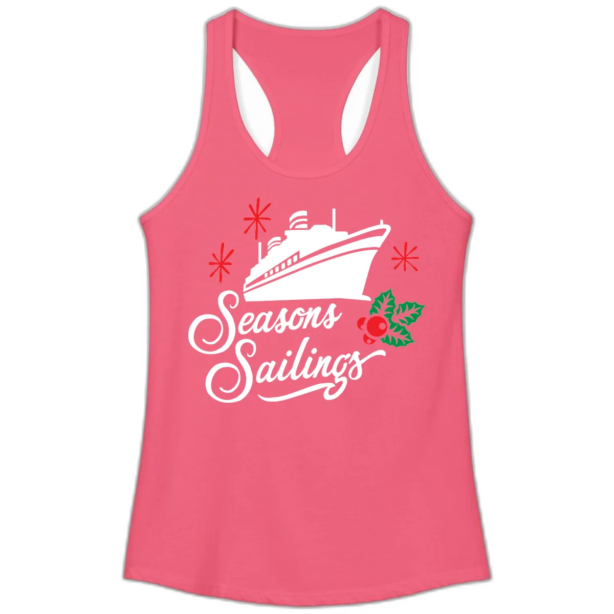 Seasons Sailings Cruise Holiday Ladies Tank in Hot Pink
