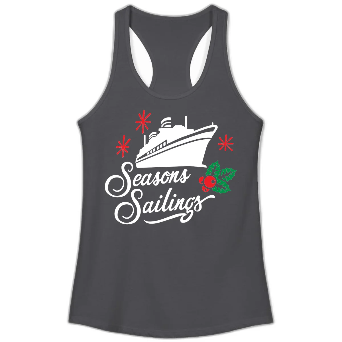 Seasons Sailings Cruise Holiday Ladies Tank in Solid Dark Gray