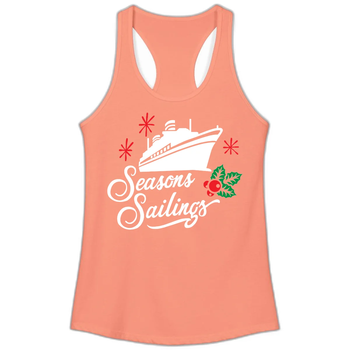 Seasons Sailings Cruise Holiday Ladies Tank in Solid Light Orange