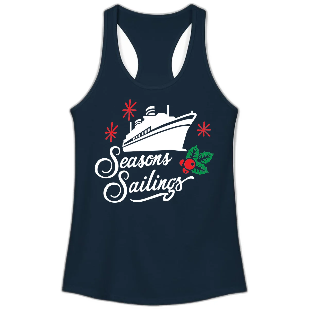 Seasons Sailings Cruise Holiday Ladies Tank in Solid Midnight Navy
