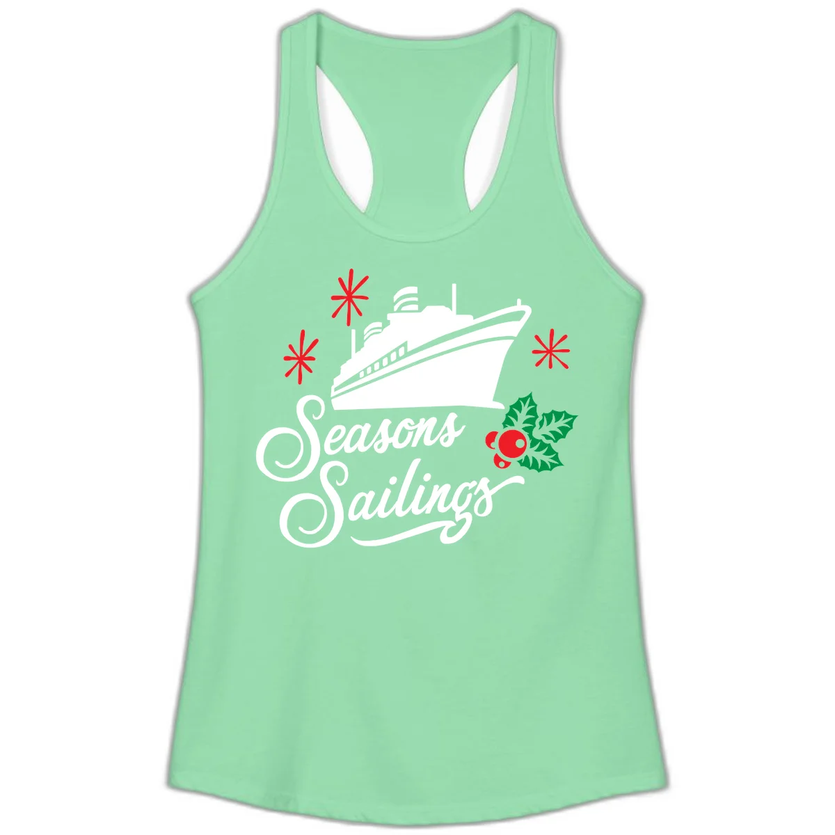 Seasons Sailings Cruise Holiday Ladies Tank in Solid Mint