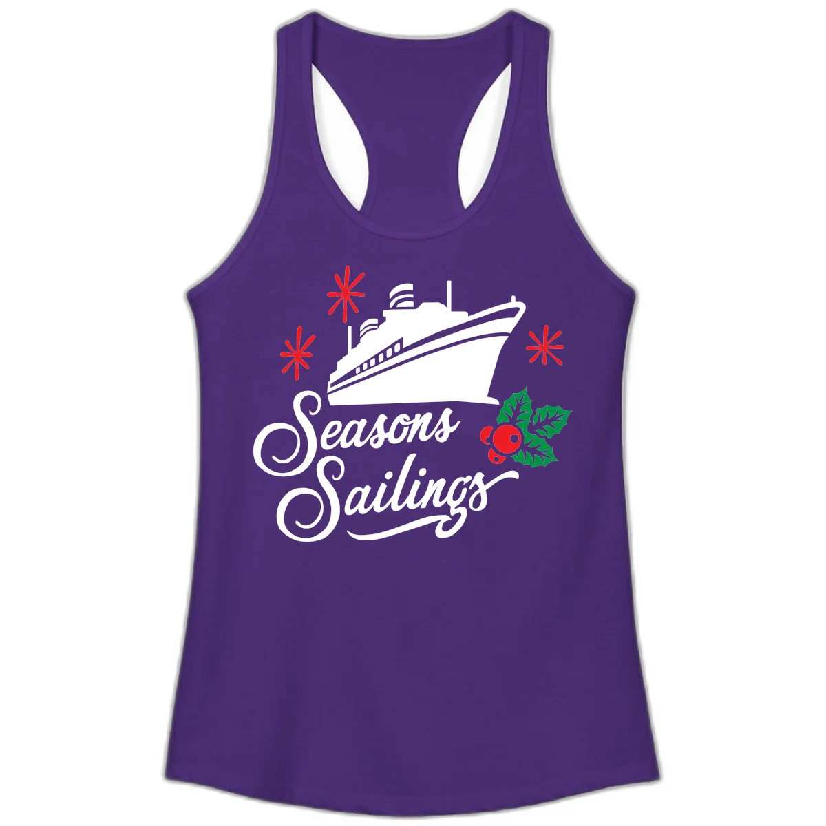 Seasons Sailings Cruise Holiday Ladies Tank in Solid Purple Rush