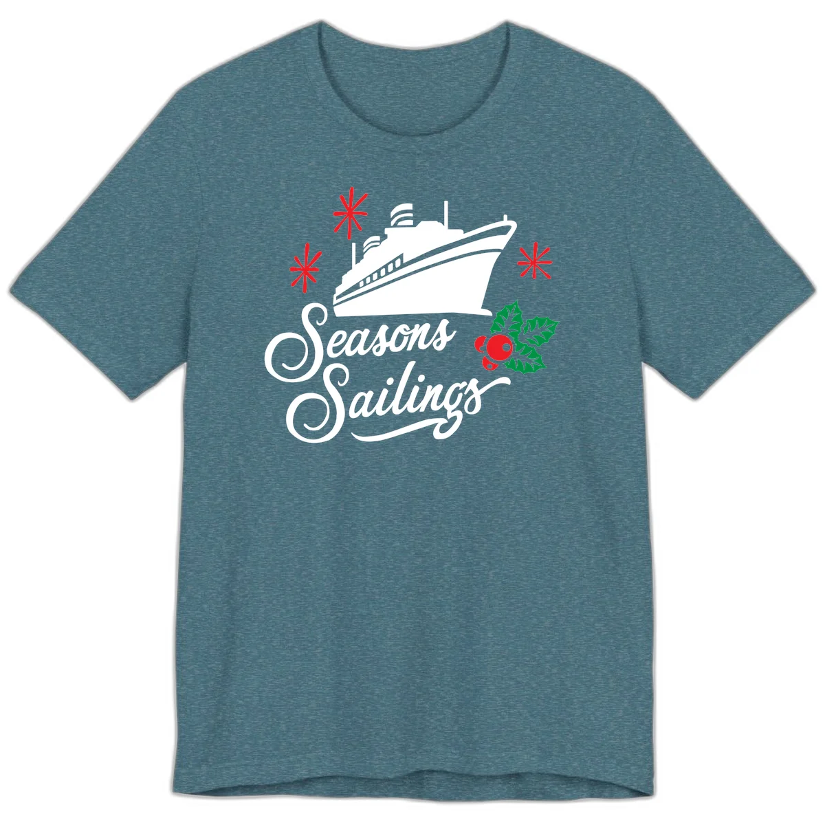 Seasons Sailings Cruise Holiday Premium T-Shirt in Heather Deep Teal