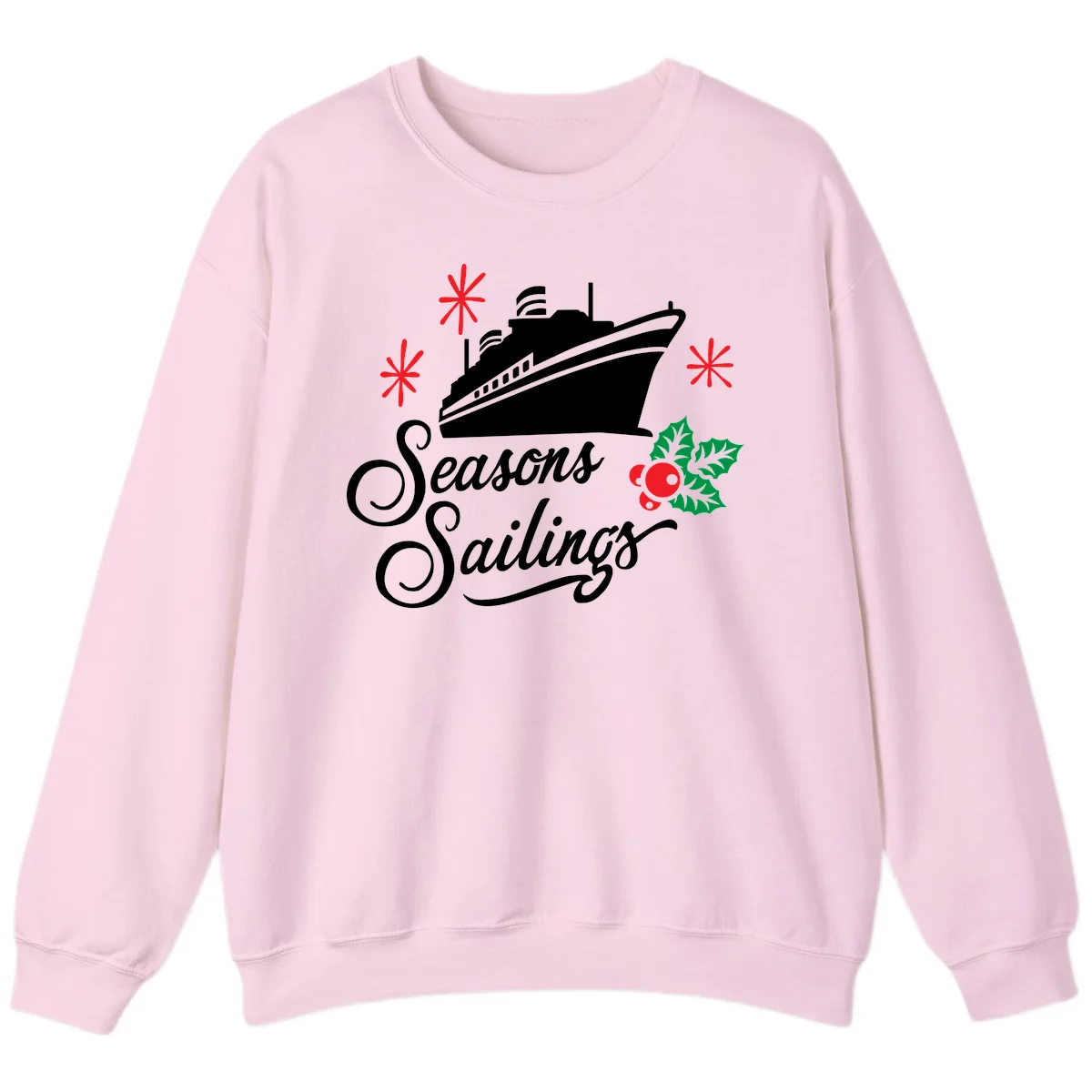 Seasons Sailings Cruise Holiday Sweatshirt in Light Pink