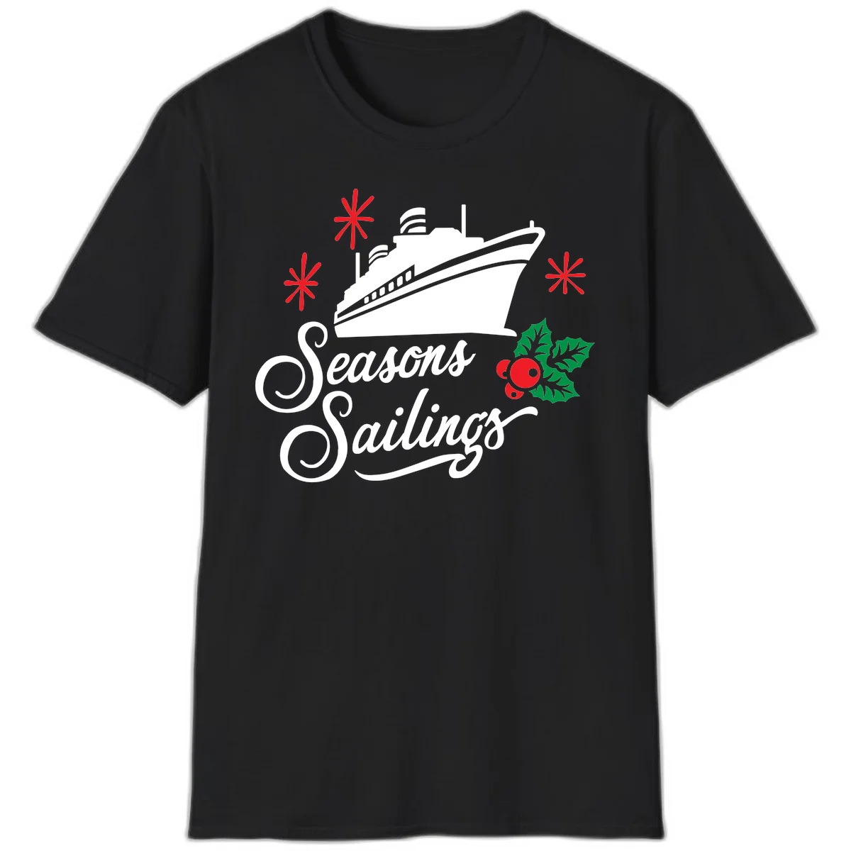 Seasons Sailings Cruise Holiday T-Shirt in Black