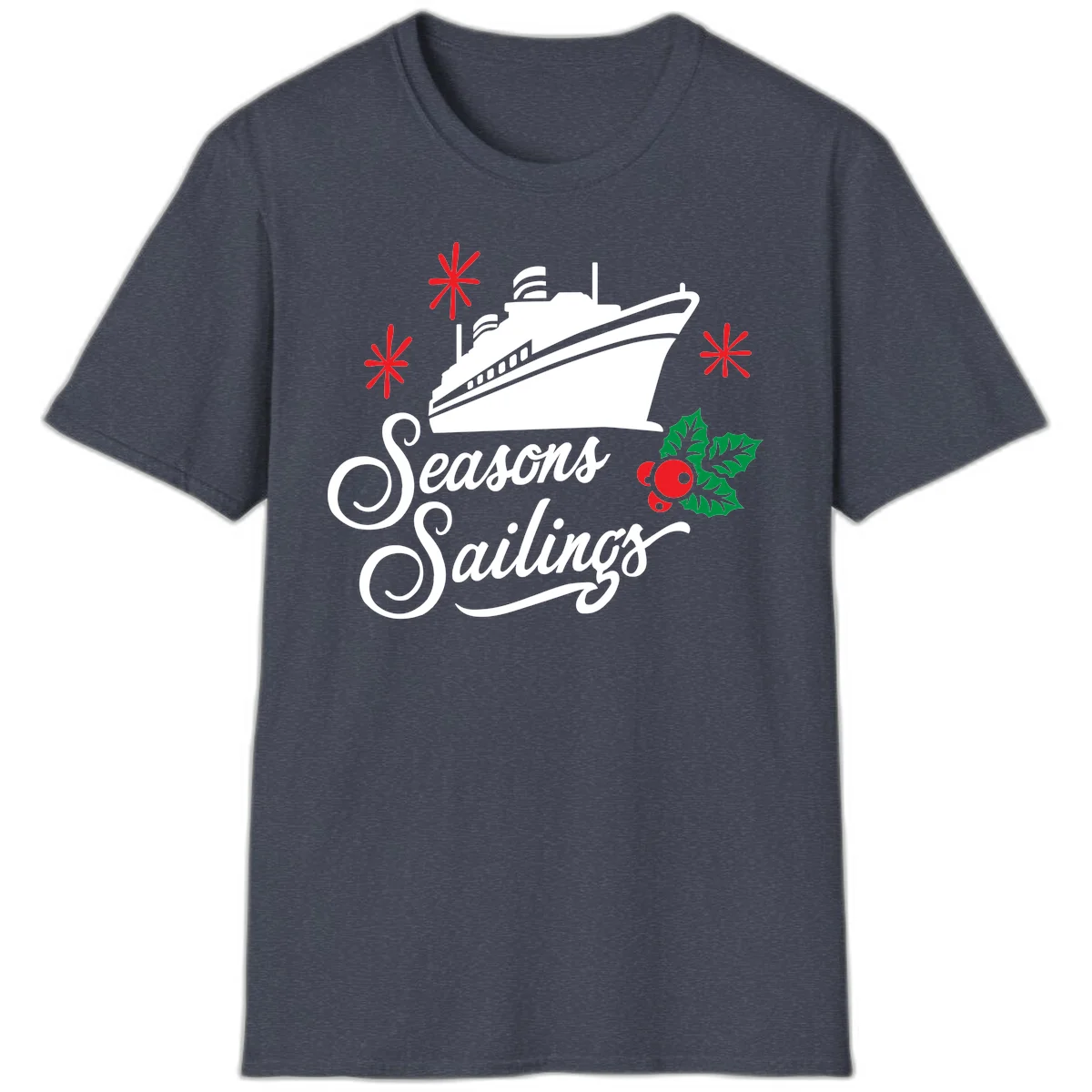 Seasons Sailings Cruise Holiday T-Shirt in Heather Navy