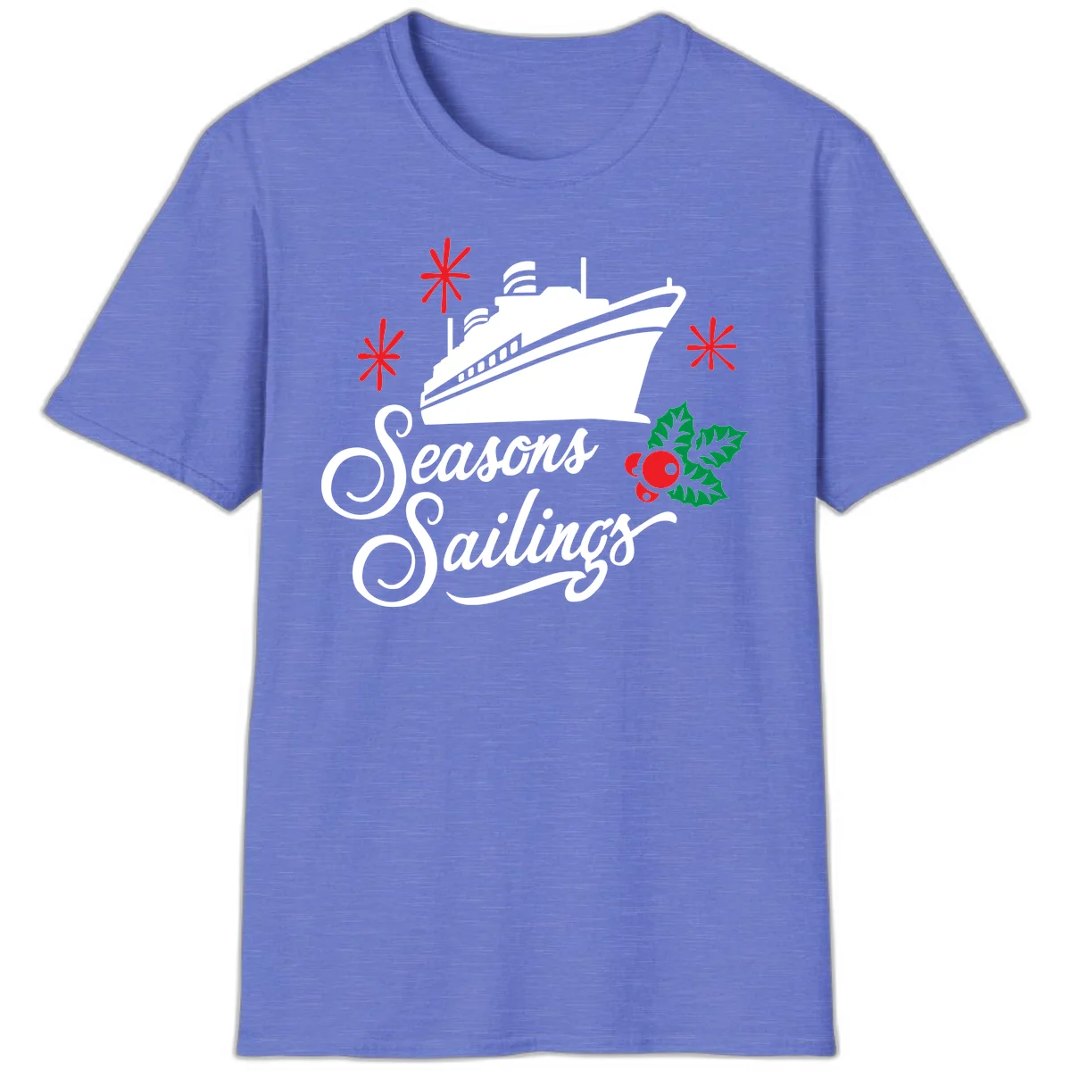 Seasons Sailings Cruise Holiday T-Shirt in Heather Royal
