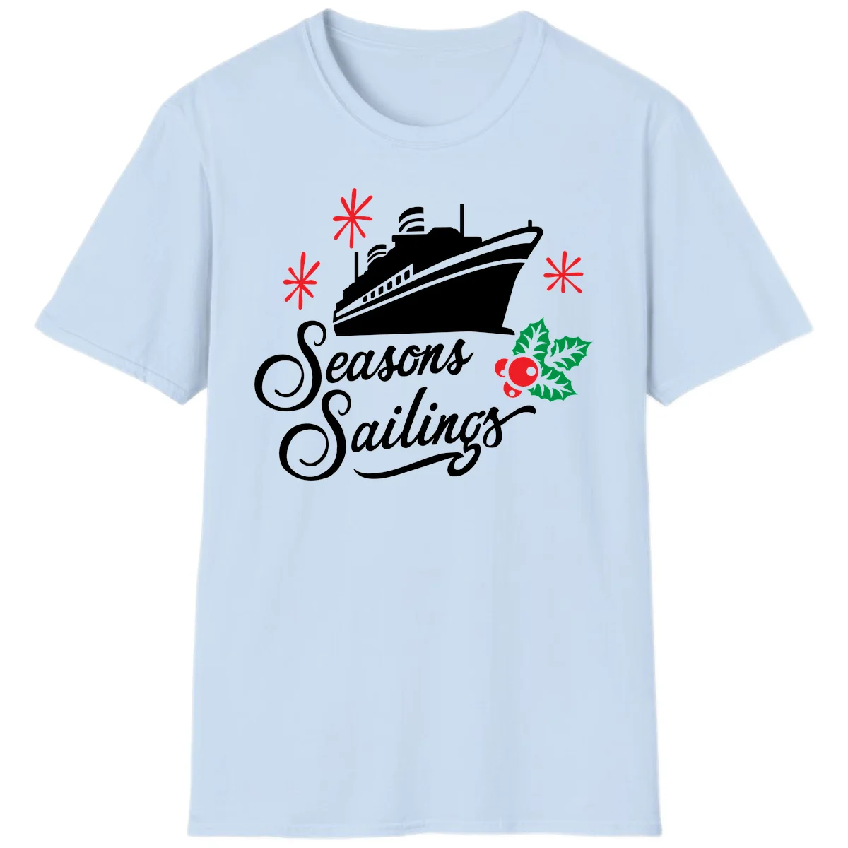 Seasons Sailings Cruise Holiday T-Shirt in Light Blue