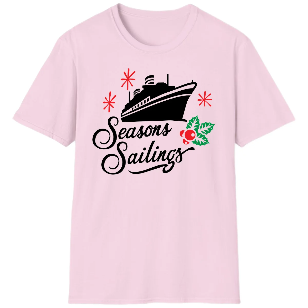 Seasons Sailings Cruise Holiday T-Shirt in Light Pink