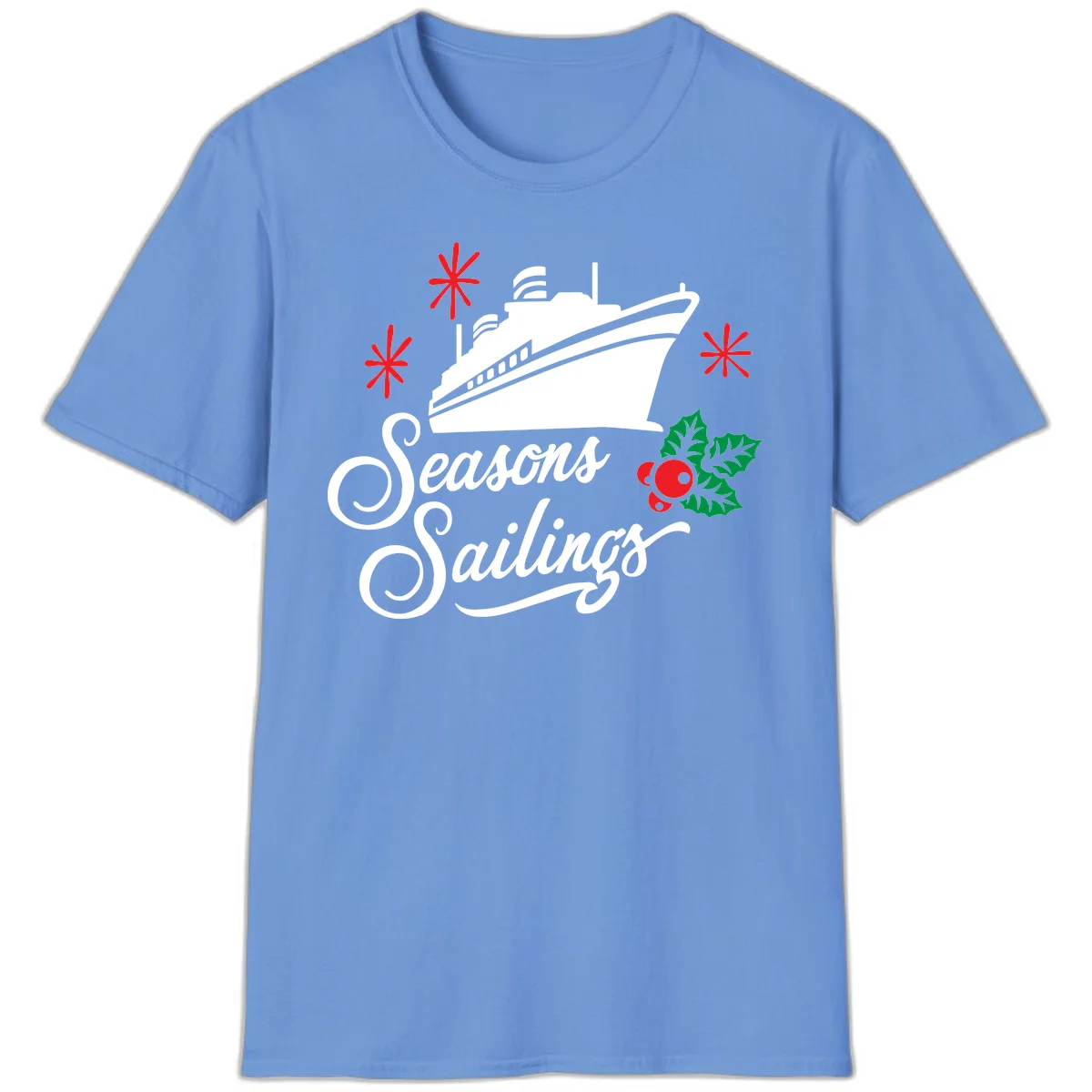 Seasons Sailings Cruise Holiday T-Shirt in Carolina Blue