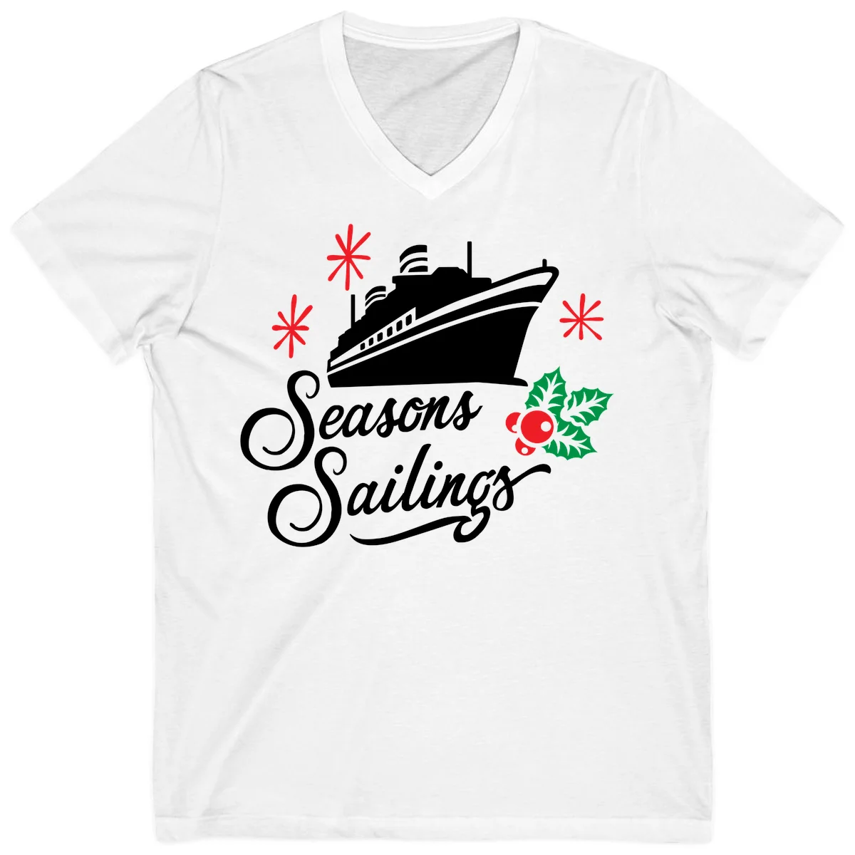 Seasons Sailings Cruise Holiday V-Neck in White