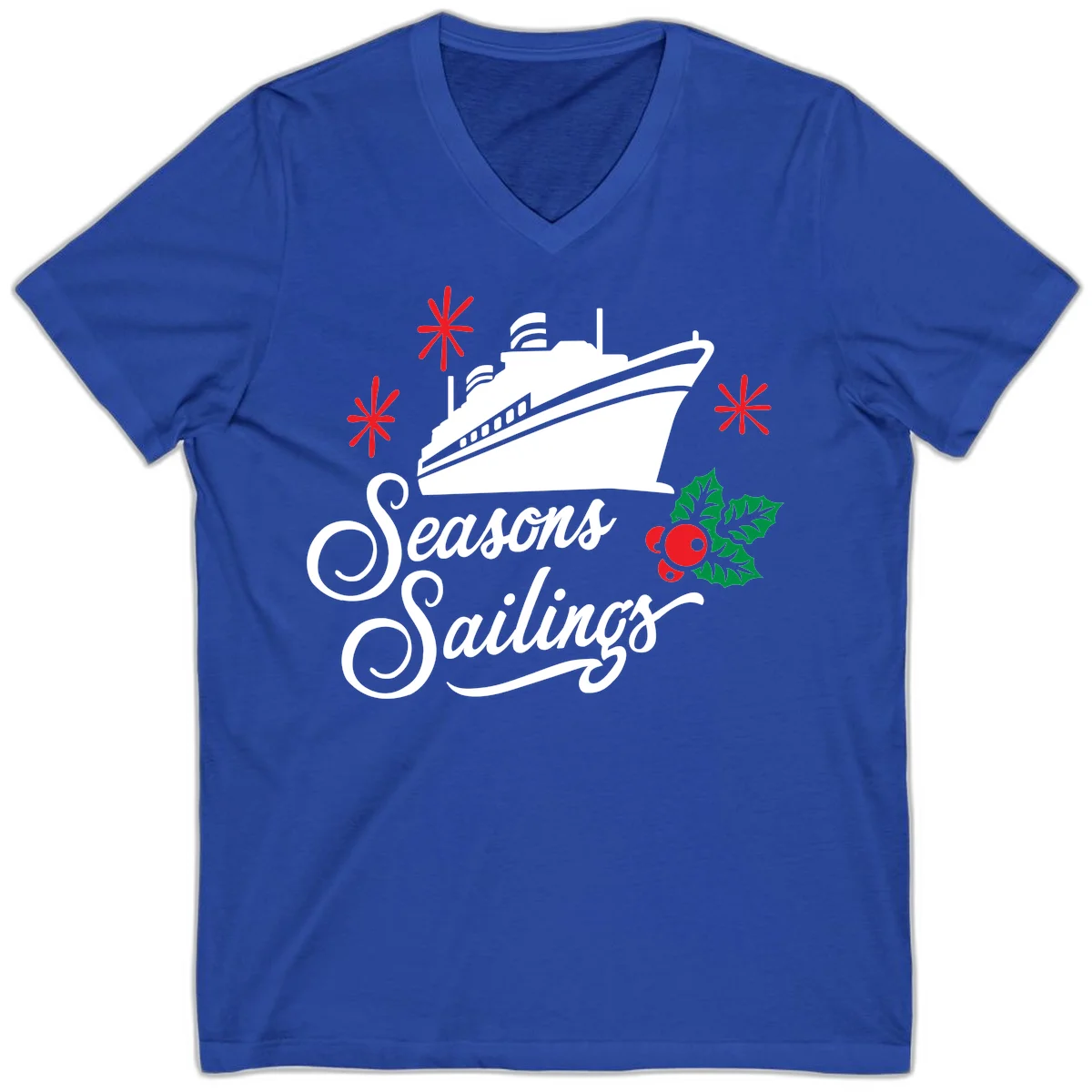 Seasons Sailings Cruise Holiday V-Neck in True Royal