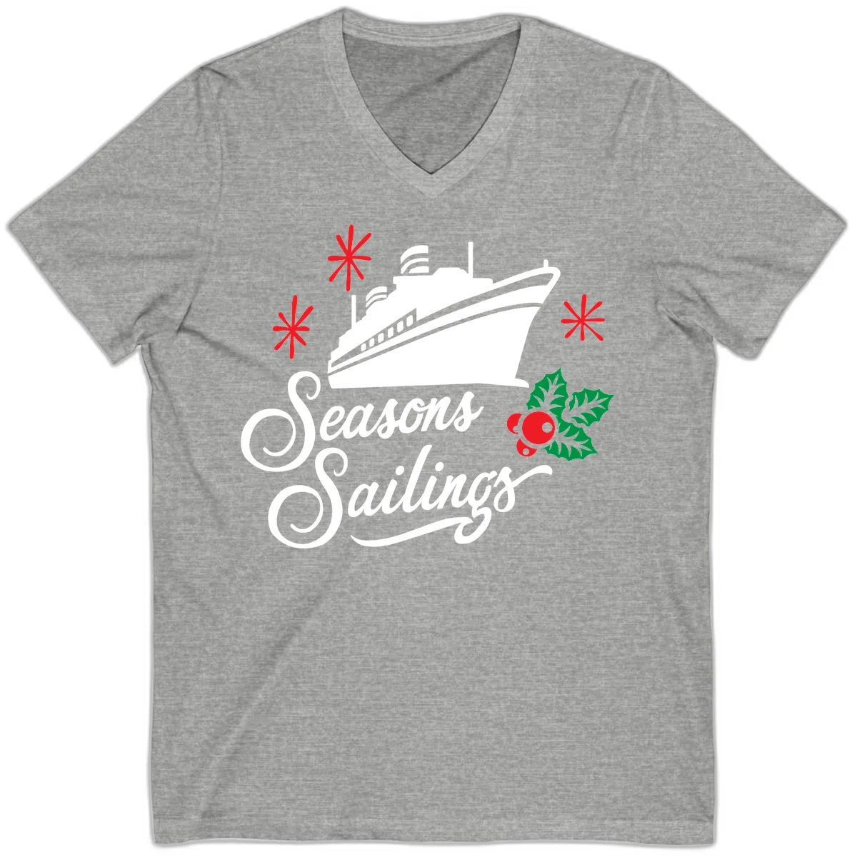 Seasons Sailings Cruise Holiday V-Neck in Athletic Heather
