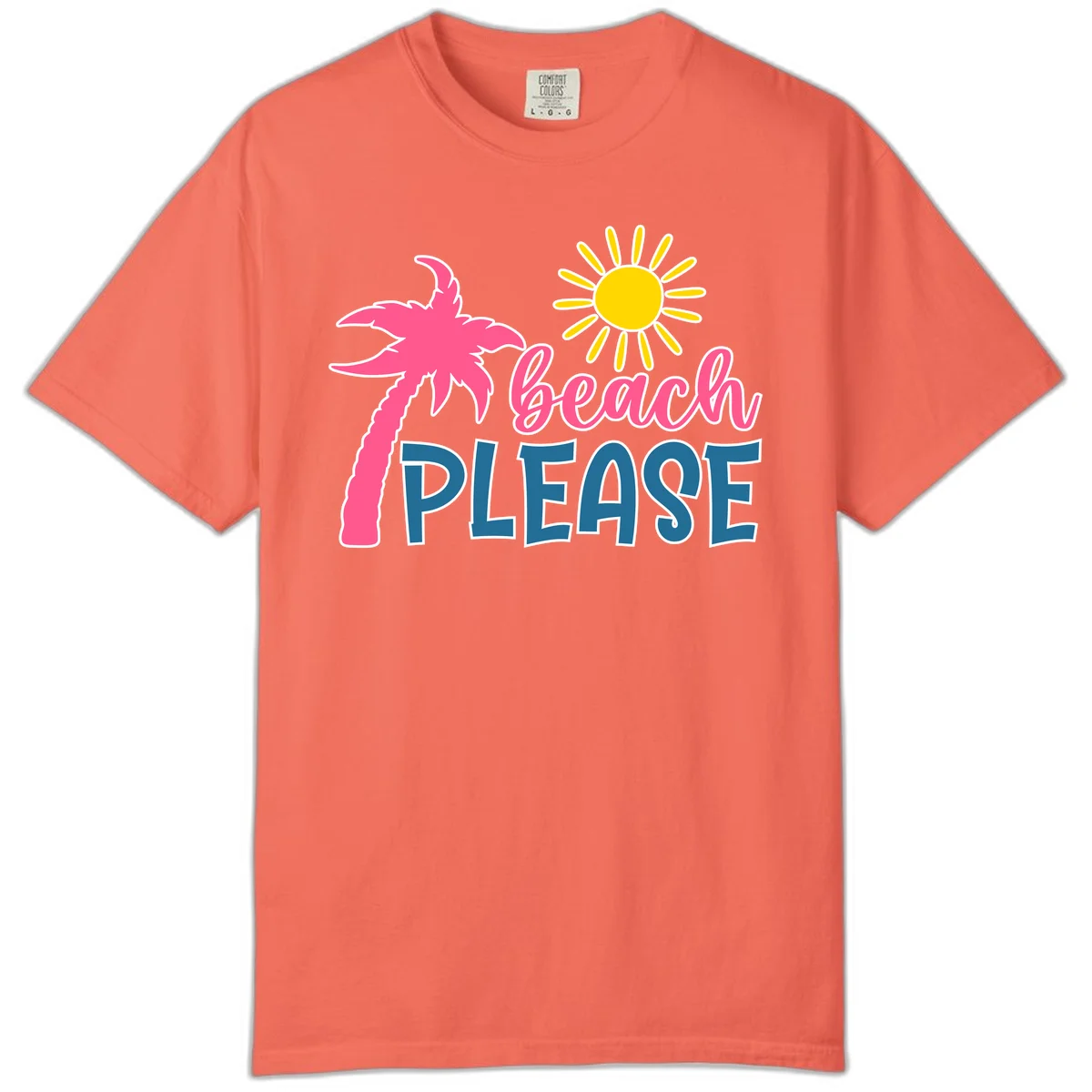 Beach Please Palm Tree Vacation Comfort Color in Bright Salmon