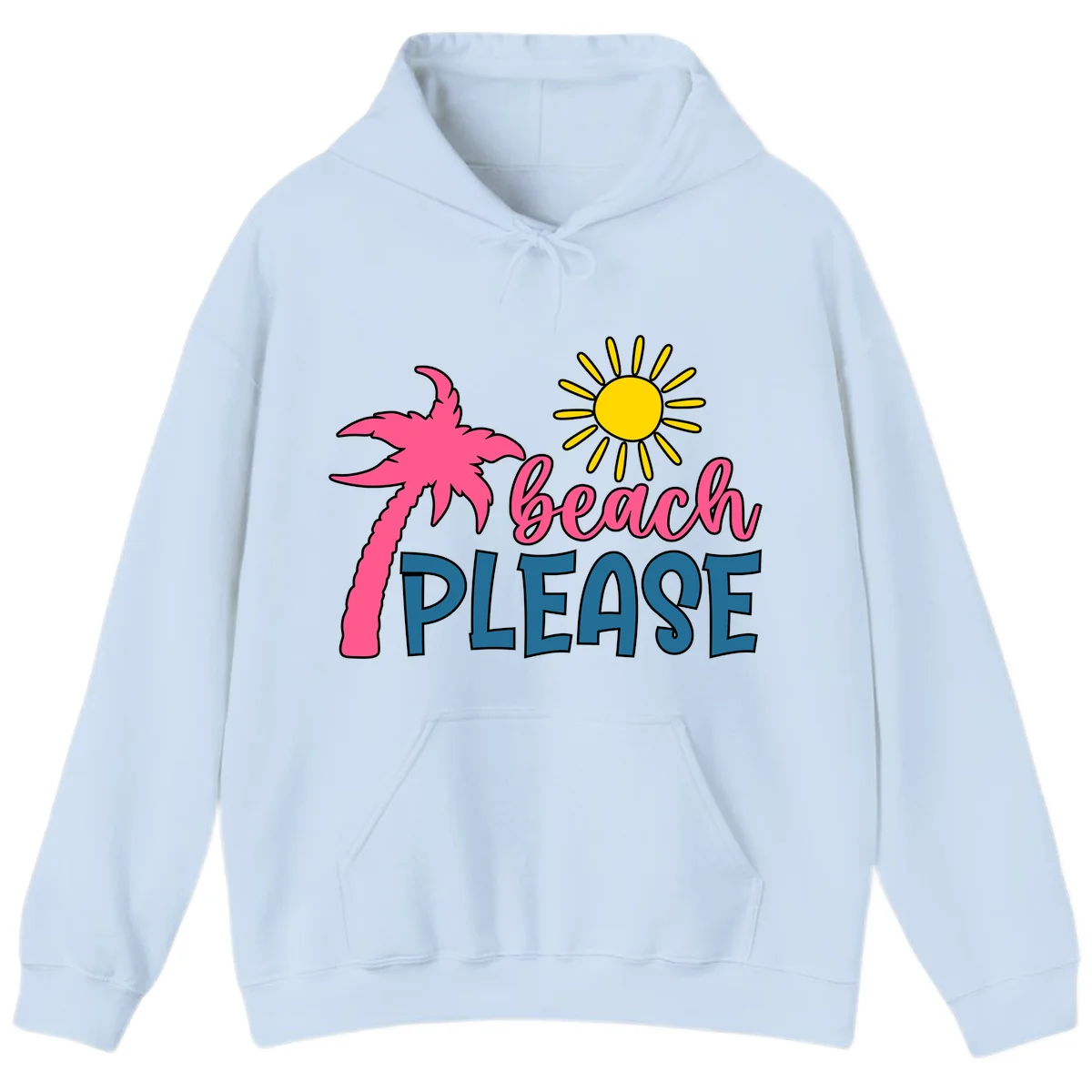 Beach Please Palm Tree Vacation Hoodie in Light Blue