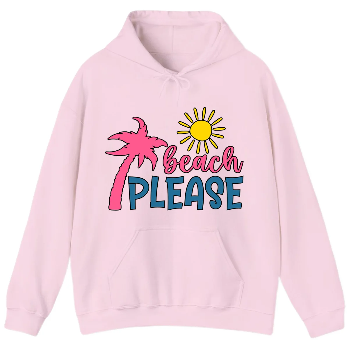 Beach Please Palm Tree Vacation Hoodie in Light Pink