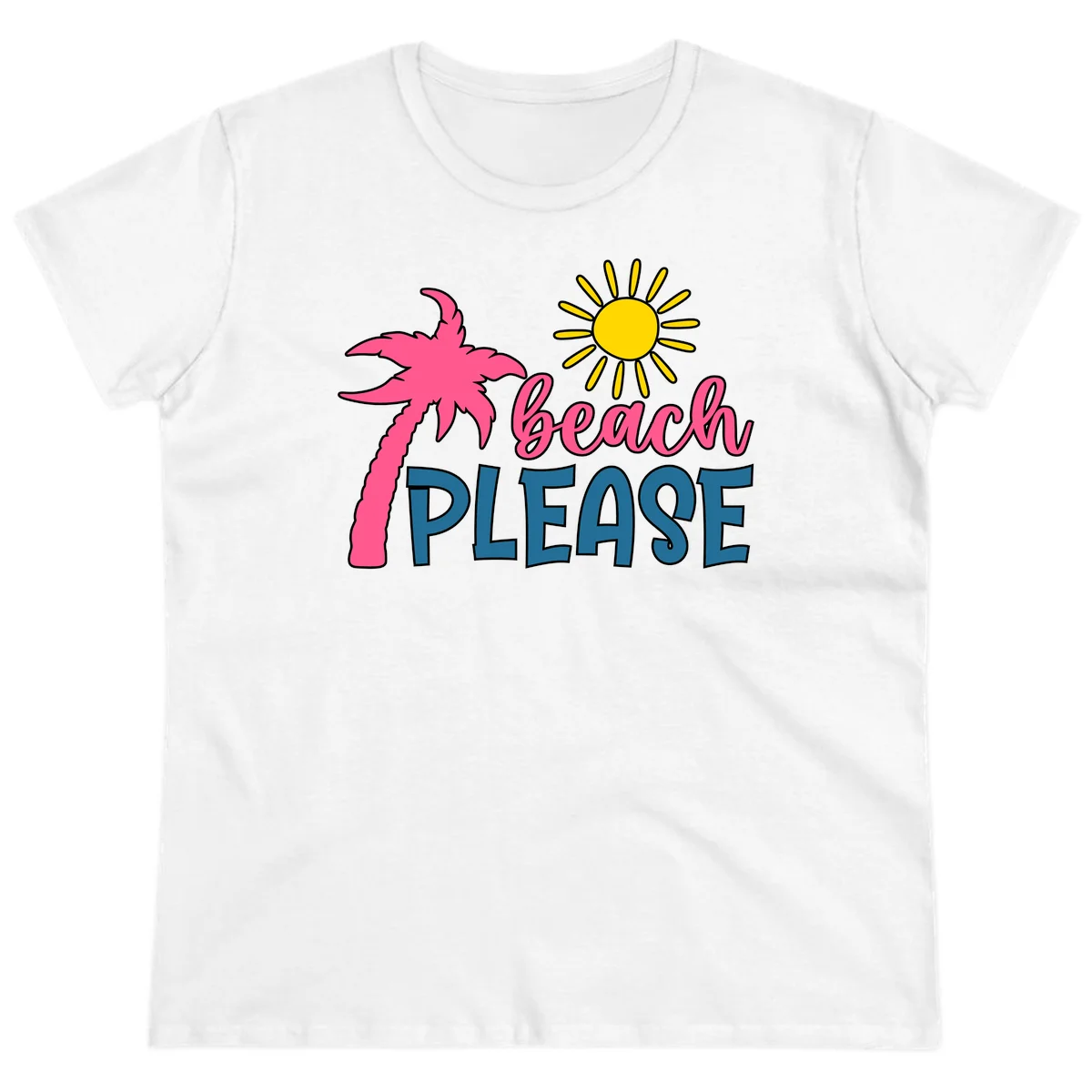 Beach Please Palm Tree Vacation Ladies Tee in White