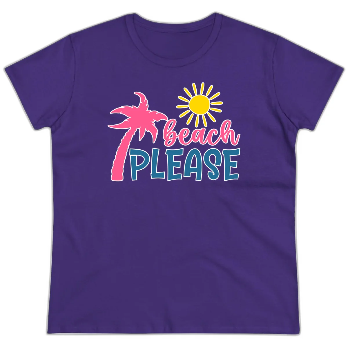 Beach Please Palm Tree Vacation Ladies Tee in Purple