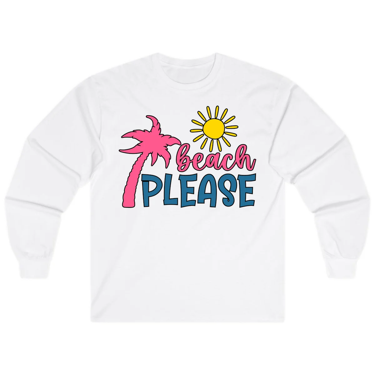 Beach Please Palm Tree Vacation Long Sleeve in White