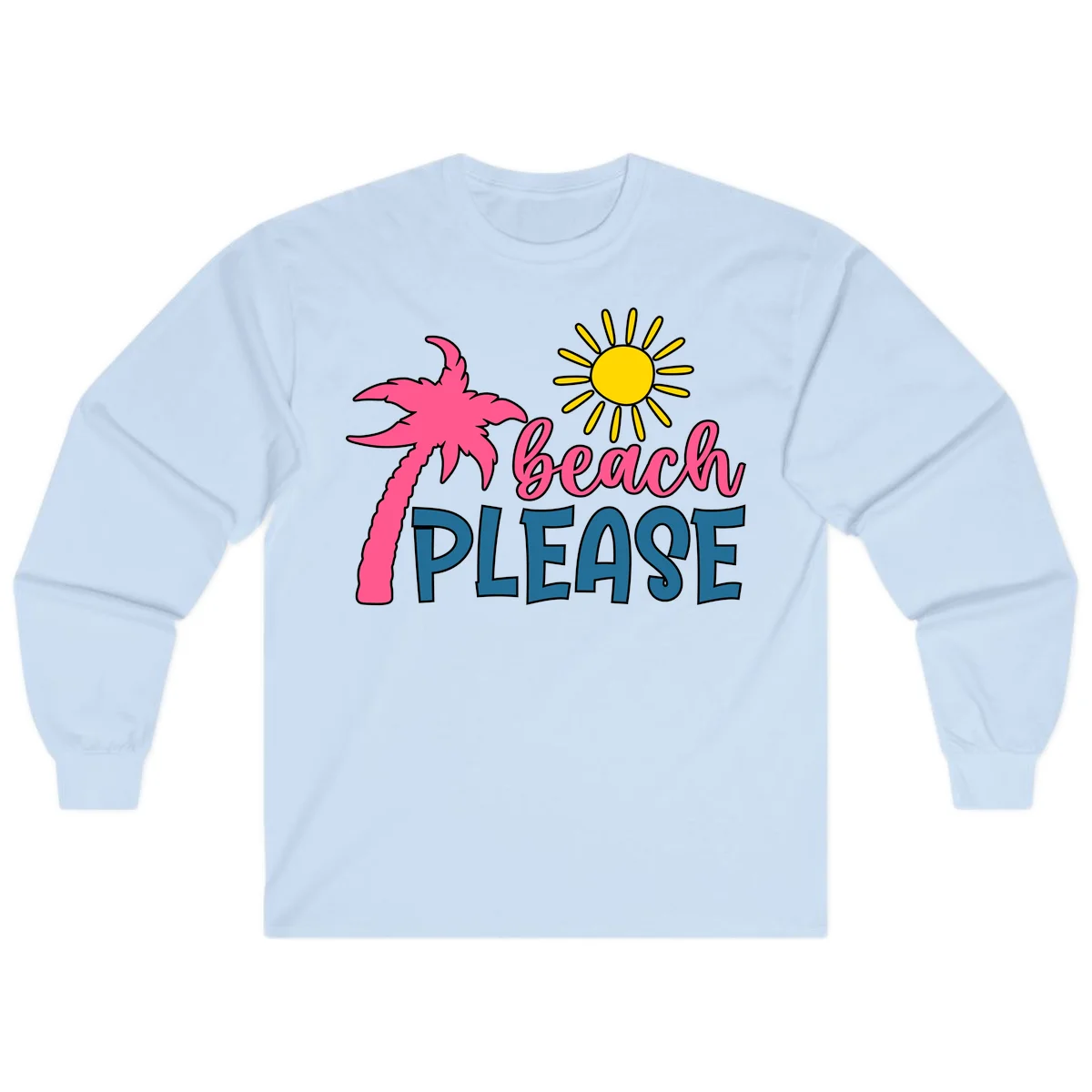 Beach Please Palm Tree Vacation Long Sleeve in Light Blue