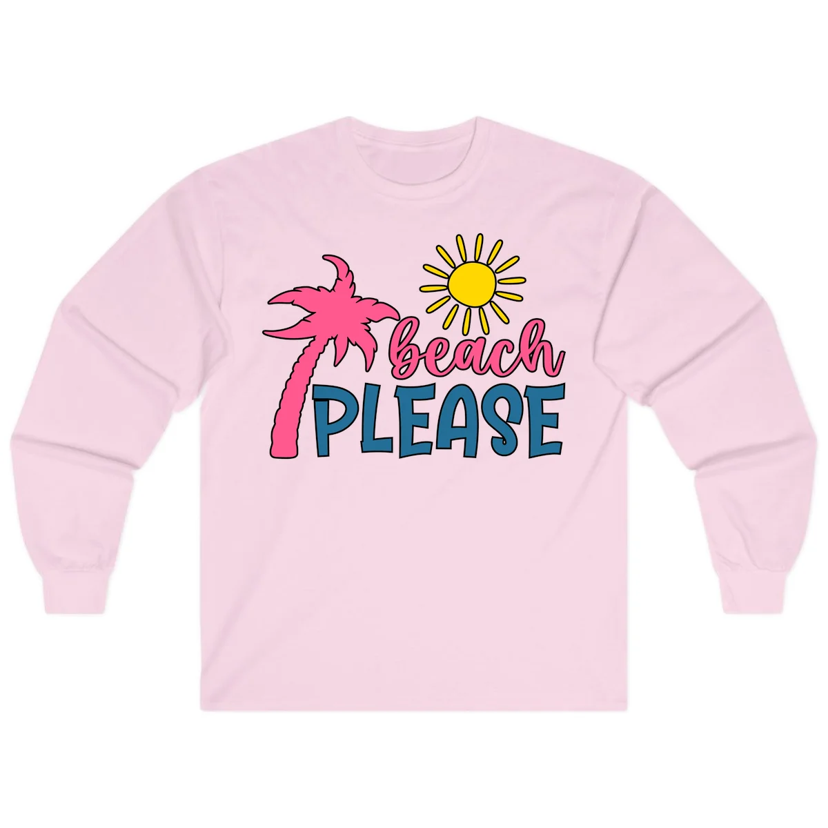 Beach Please Palm Tree Vacation Long Sleeve in Light Pink
