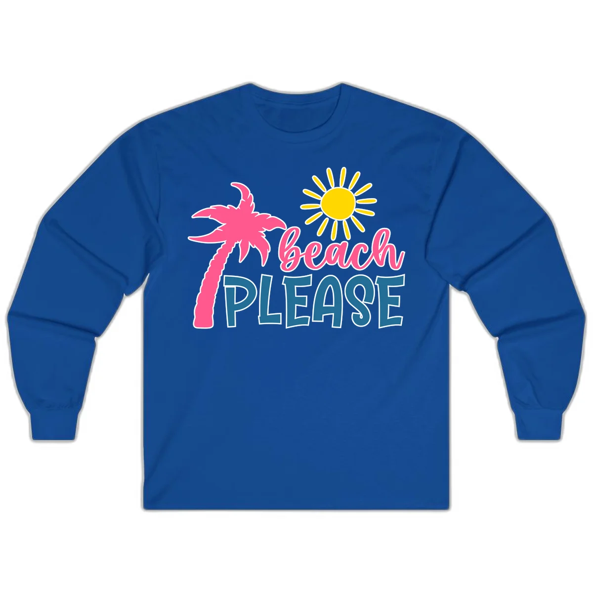 Beach Please Palm Tree Vacation Long Sleeve in Royal