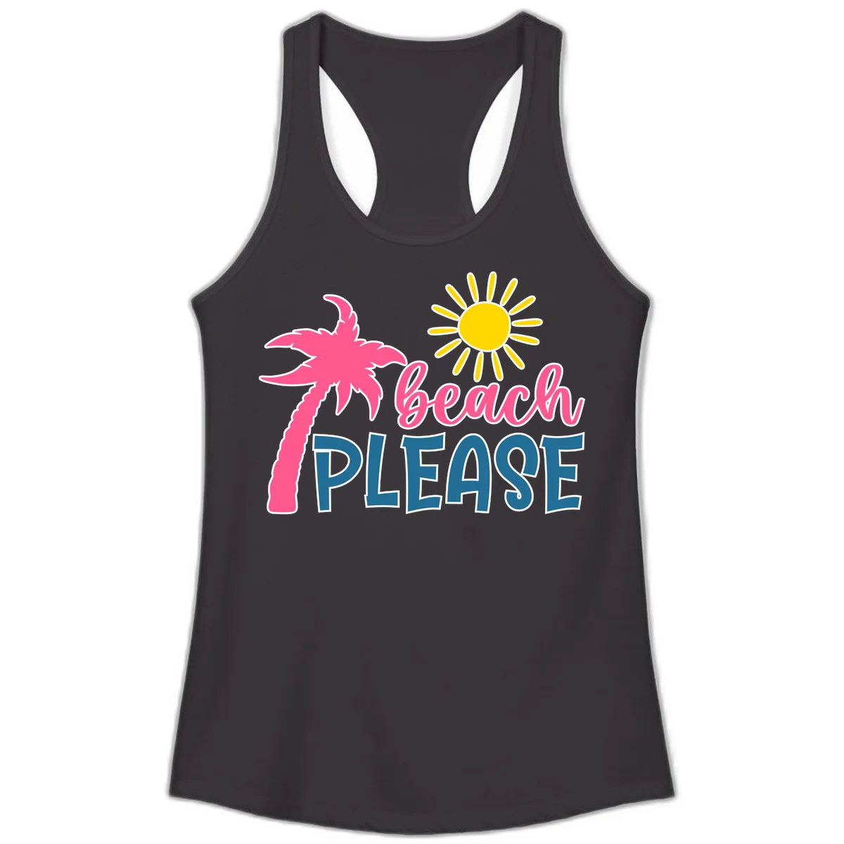 Beach Please Palm Tree Vacation Ladies Tank in Black