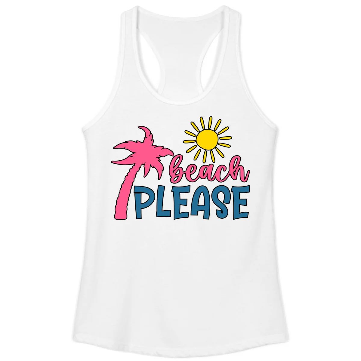 Beach Please Palm Tree Vacation Ladies Tank in White