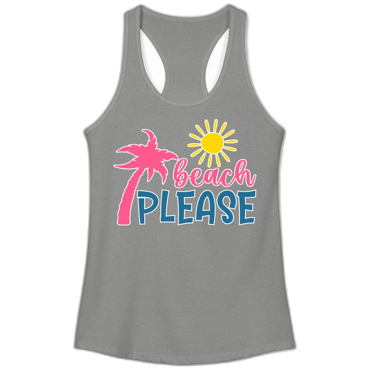 Beach Please Palm Tree Vacation Ladies Tank in Heather Grey