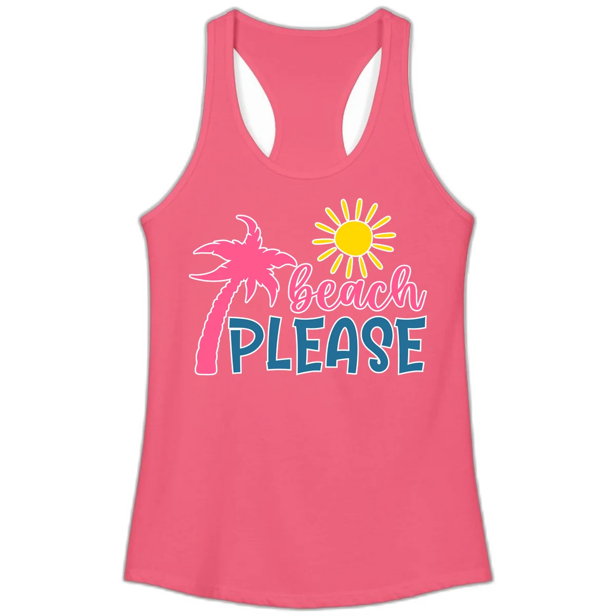 Beach Please Palm Tree Vacation Ladies Tank in Hot Pink