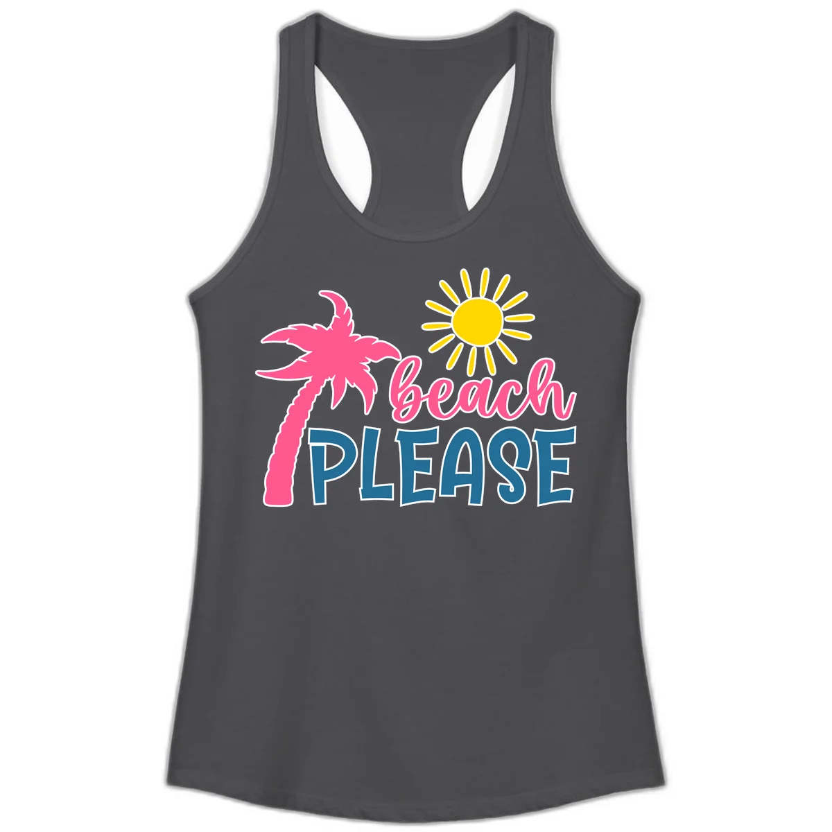 Beach Please Palm Tree Vacation Ladies Tank in Solid Dark Gray