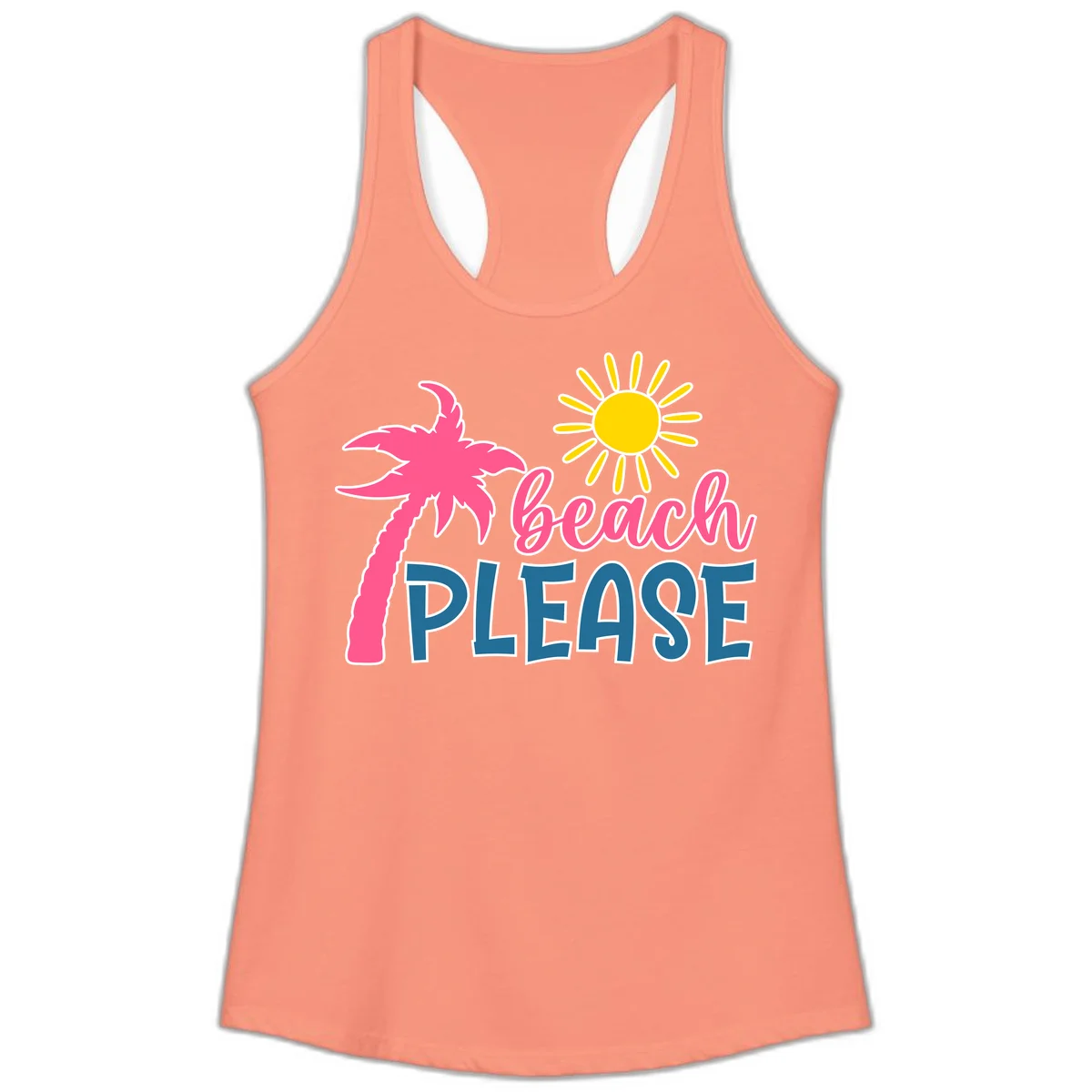 Beach Please Palm Tree Vacation Ladies Tank in Solid Light Orange