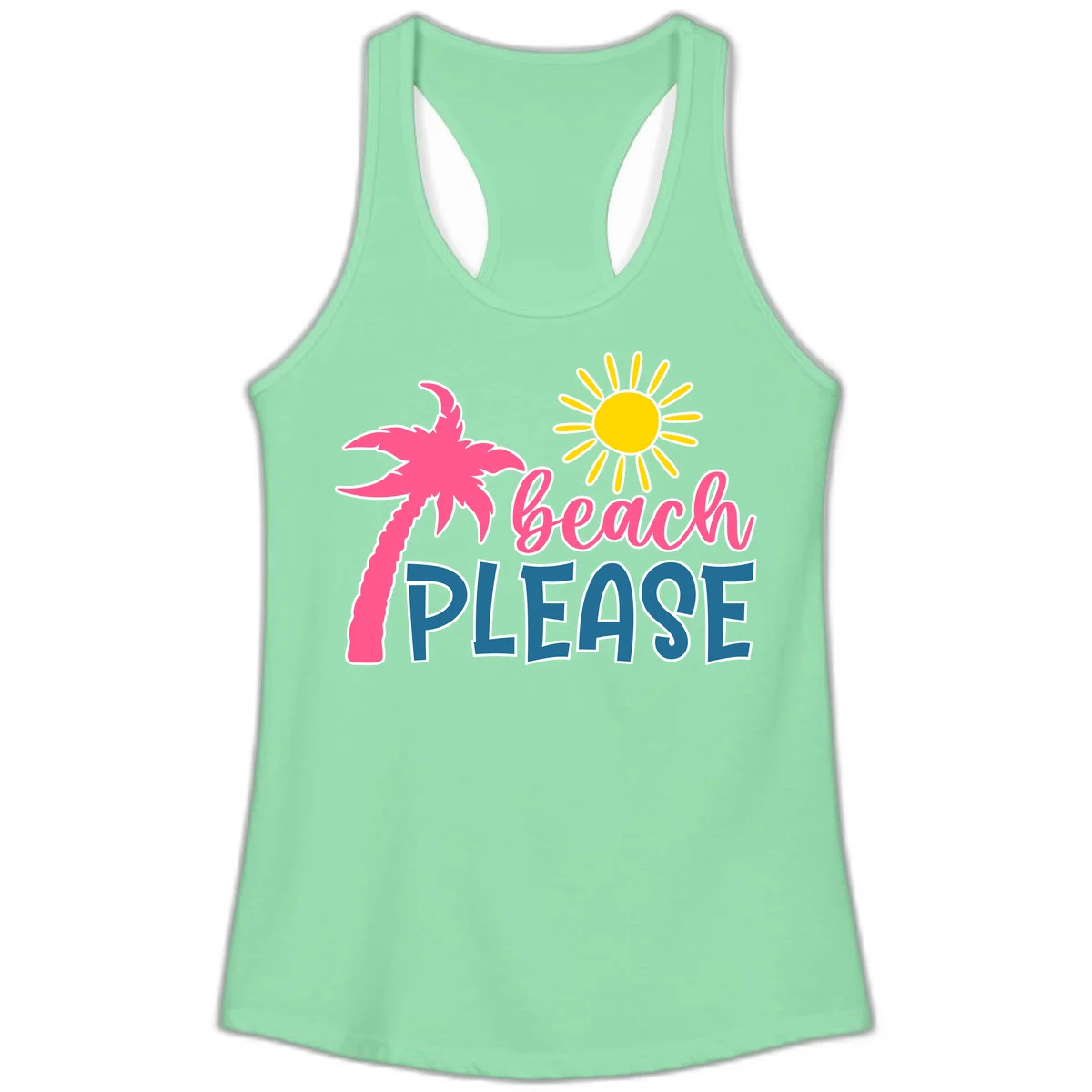 Beach Please Palm Tree Vacation Ladies Tank in Solid Mint