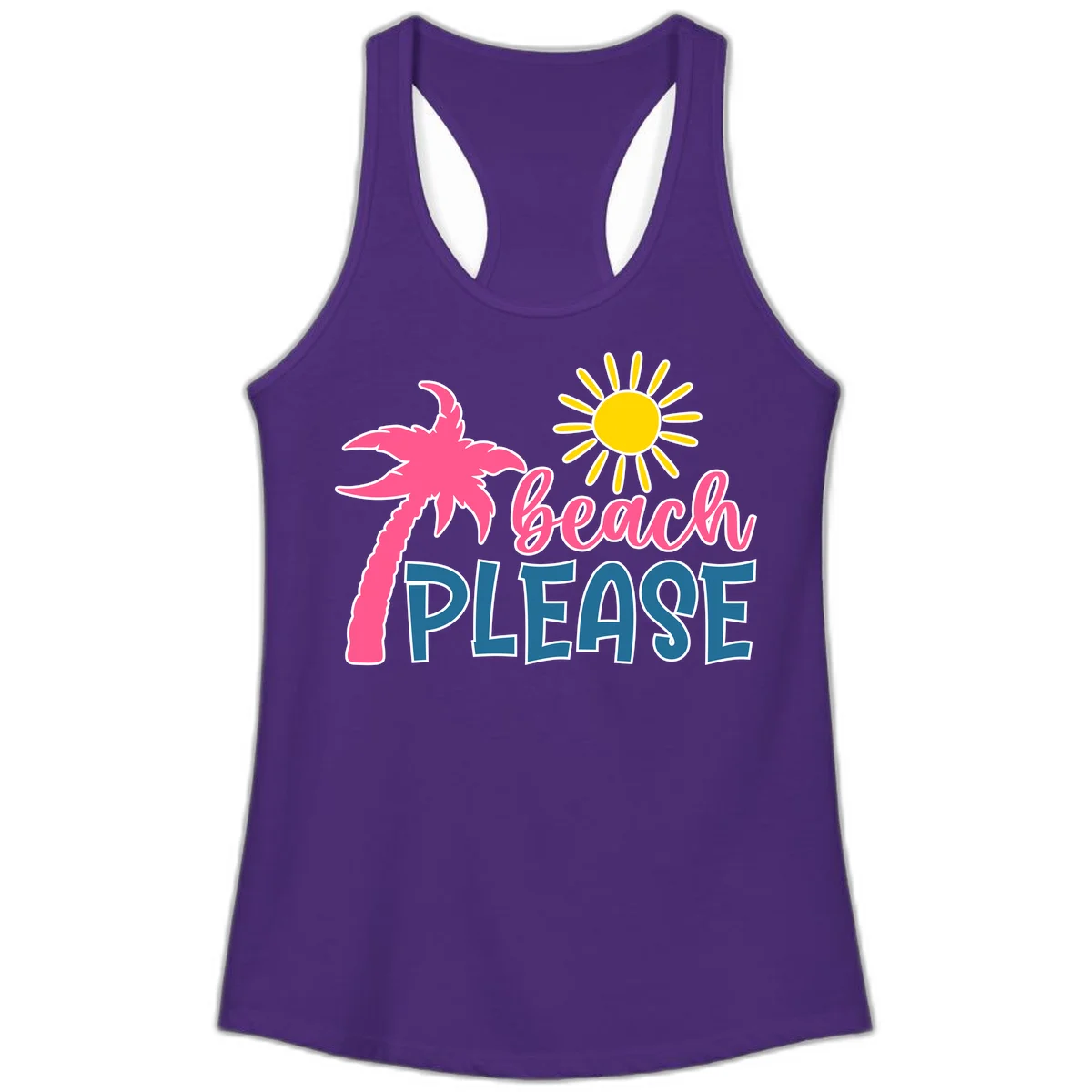 Beach Please Palm Tree Vacation Ladies Tank in Solid Purple Rush
