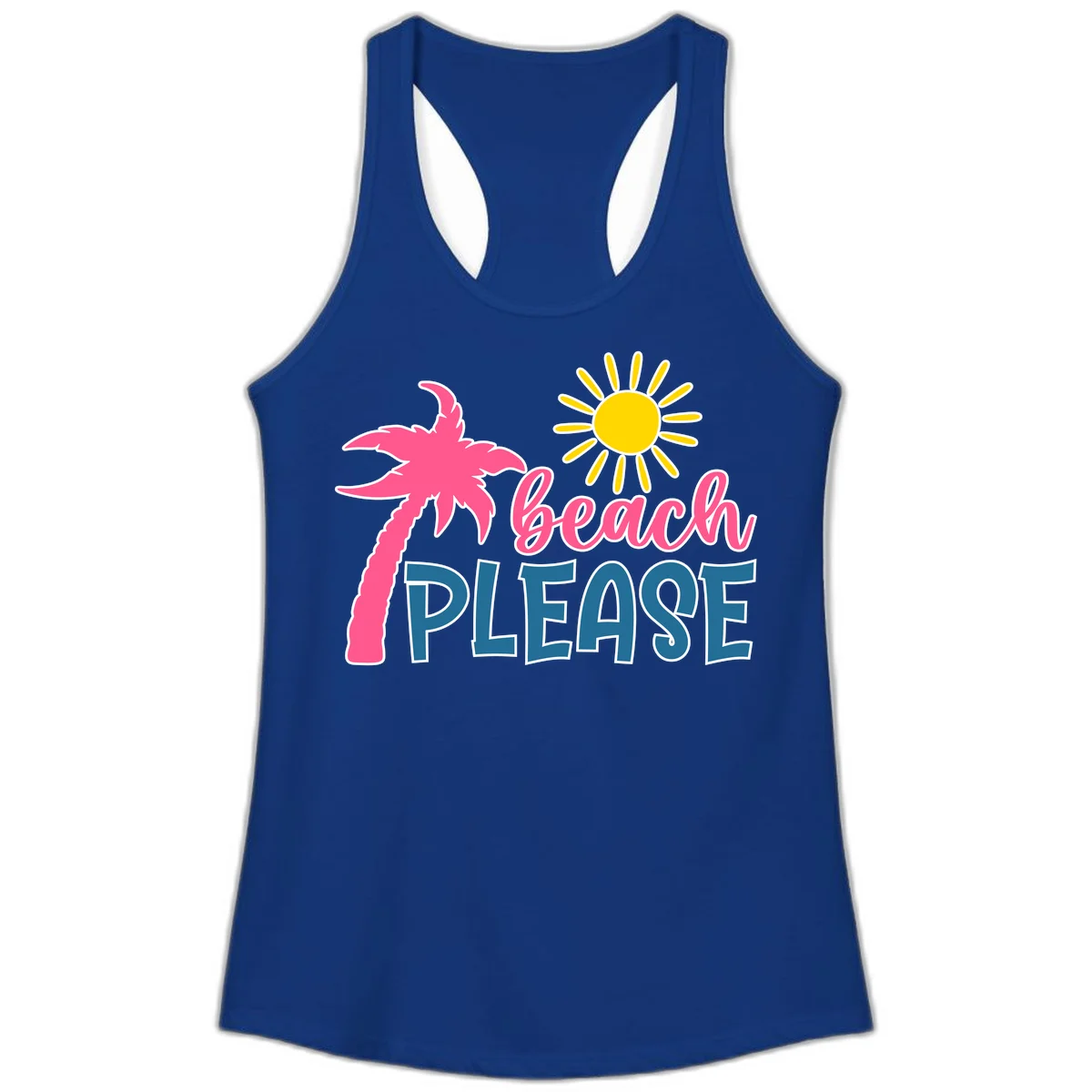 Beach Please Palm Tree Vacation Ladies Tank in Solid Royal