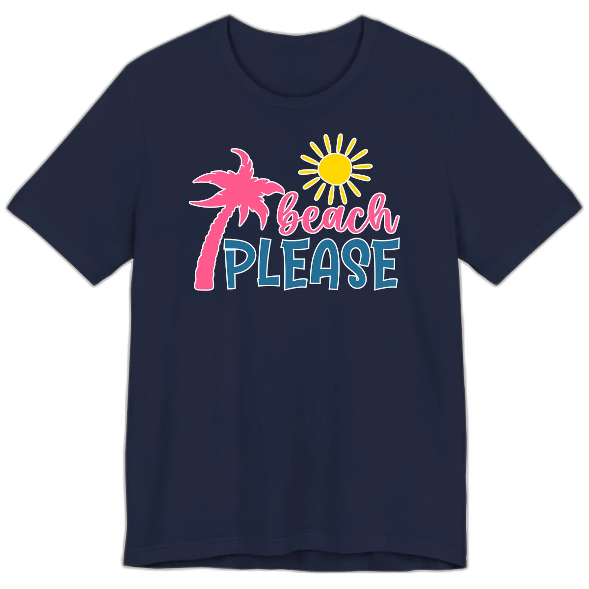Beach Please Palm Tree Vacation Premium T-Shirt in Navy
