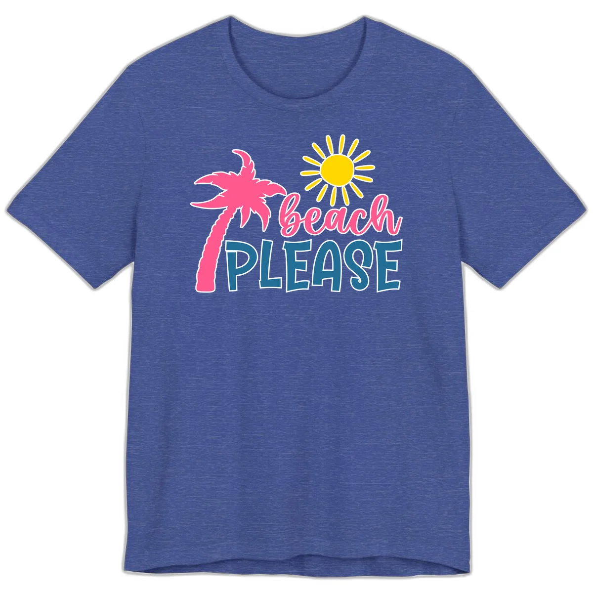 Beach Please Palm Tree Vacation Premium T-Shirt in Heather True Royal
