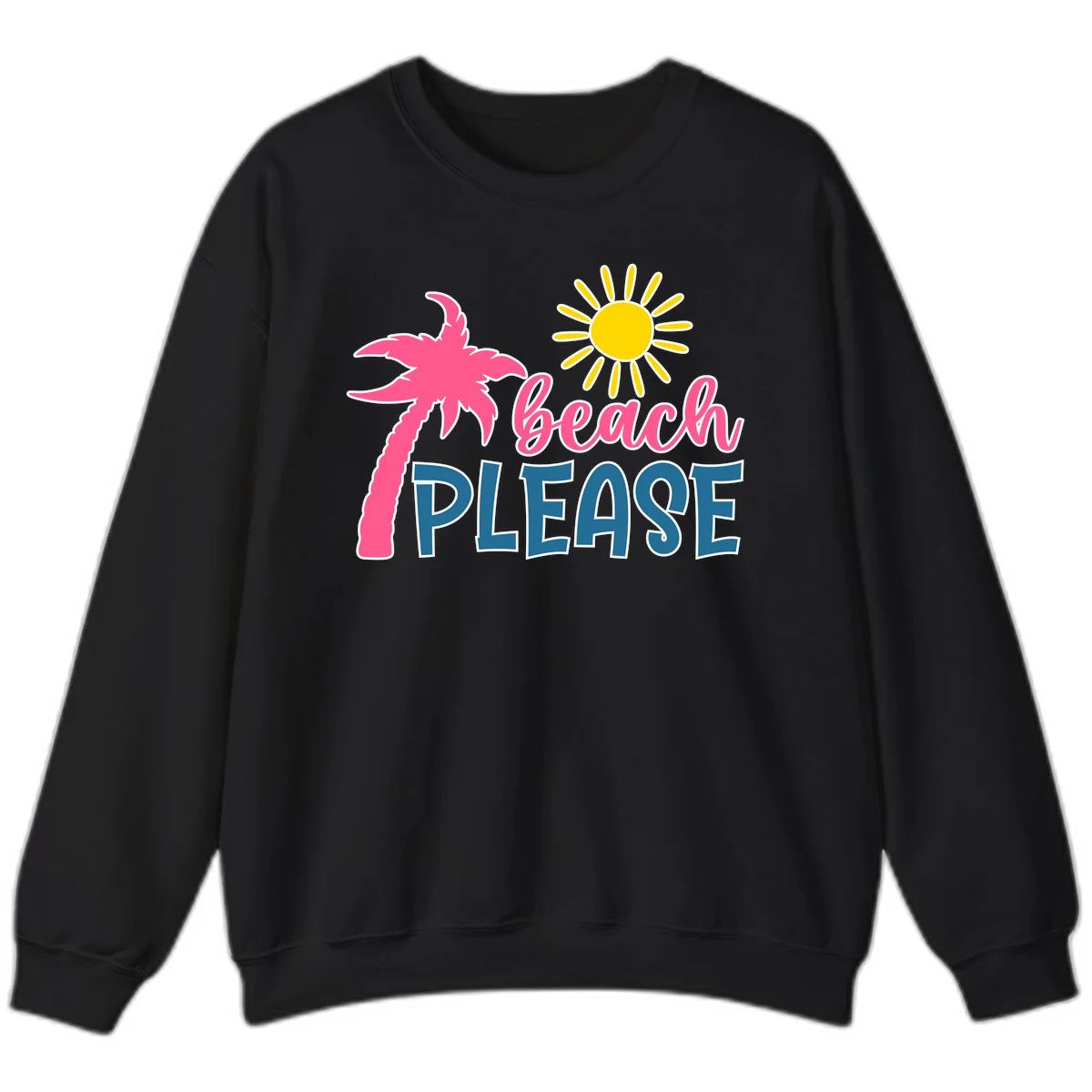 Beach Please Palm Tree Vacation Sweatshirt in Black