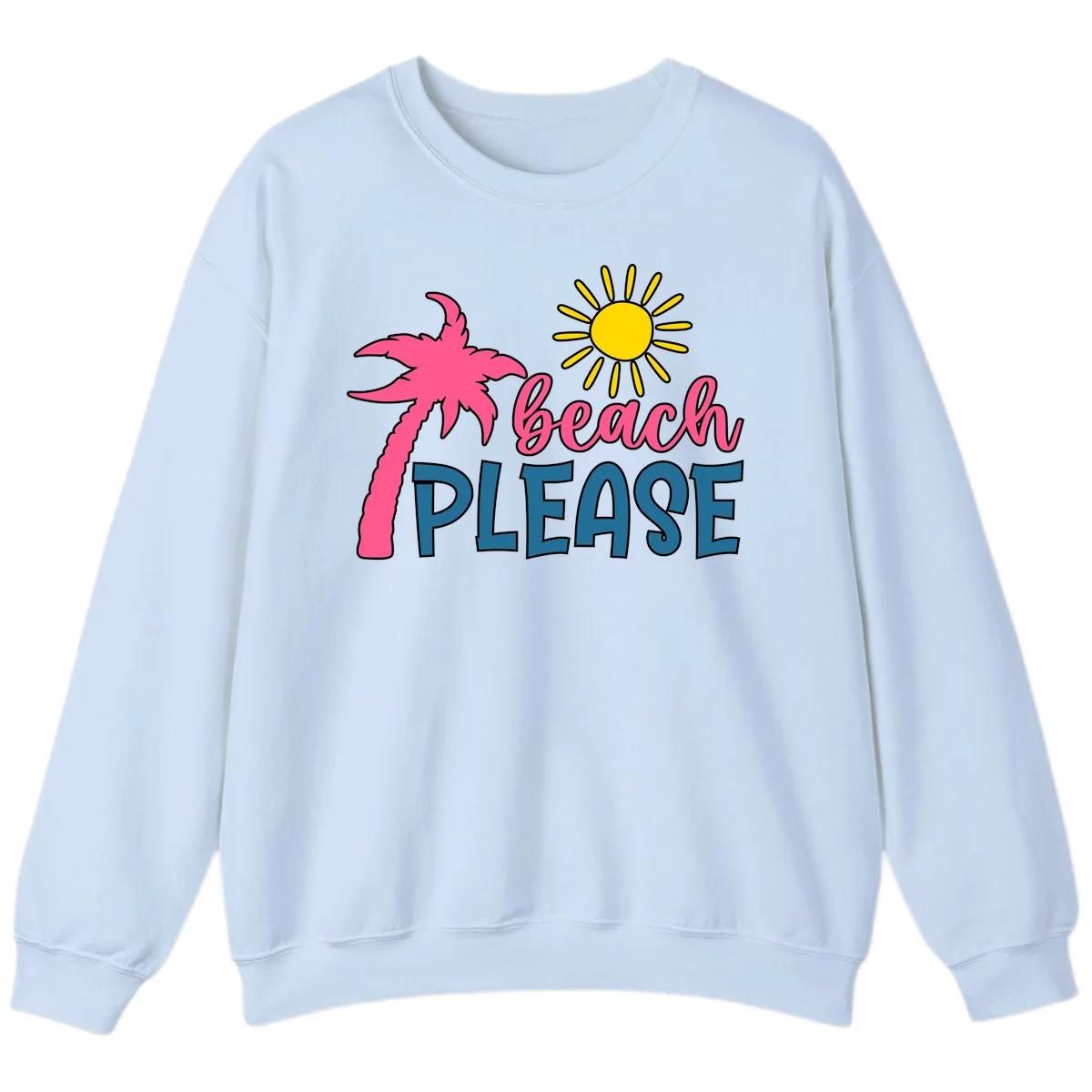 Beach Please Palm Tree Vacation Sweatshirt in Light Blue