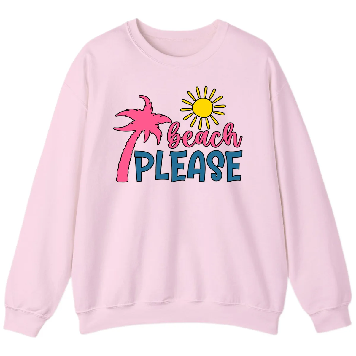 Beach Please Palm Tree Vacation Sweatshirt in Light Pink