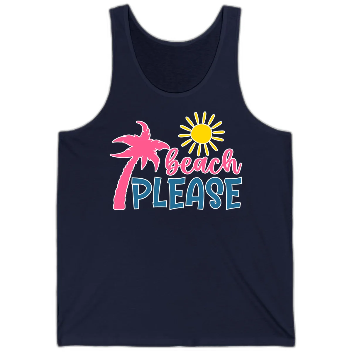 Beach Please Palm Tree Vacation Tank in Navy