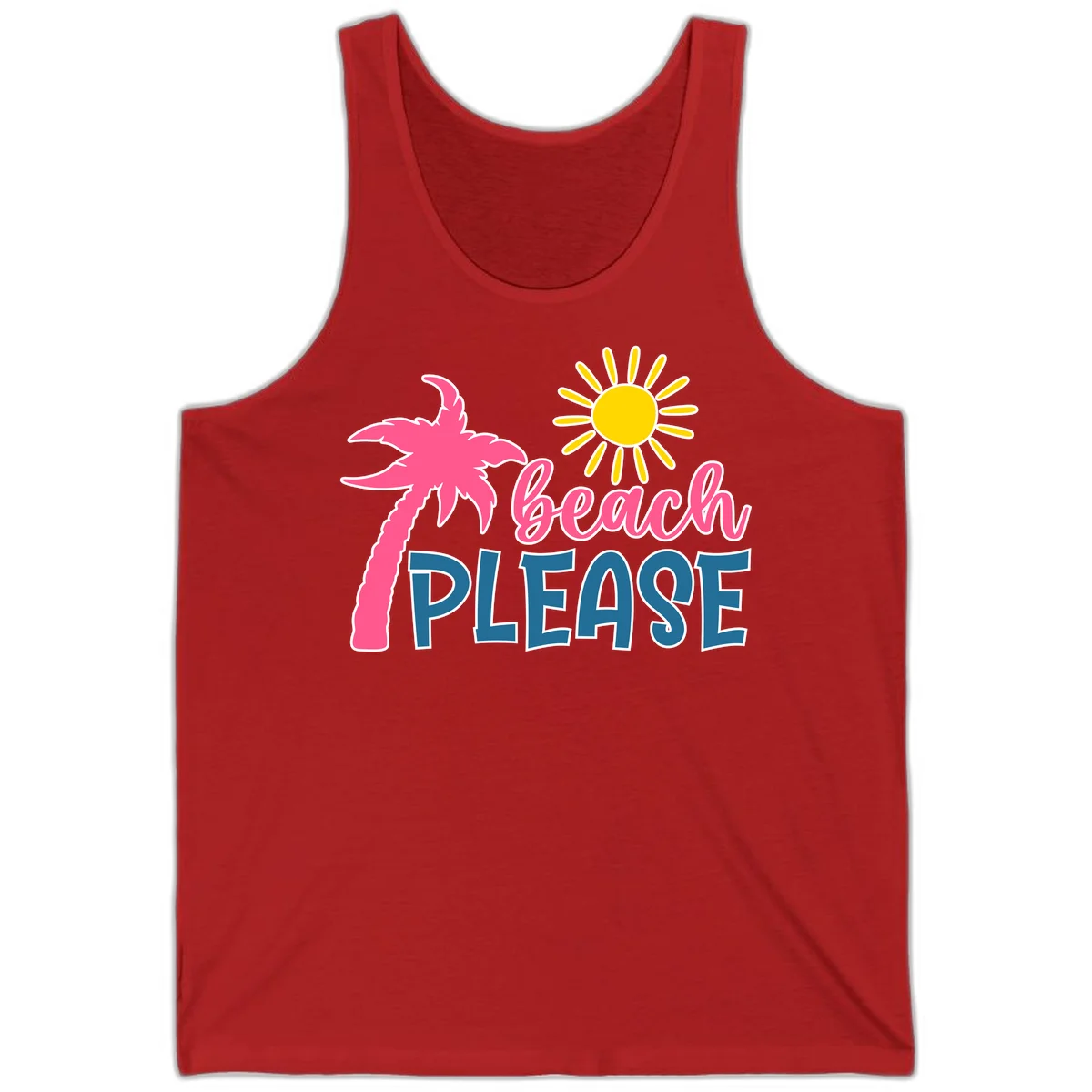 Beach Please Palm Tree Vacation Tank in Red
