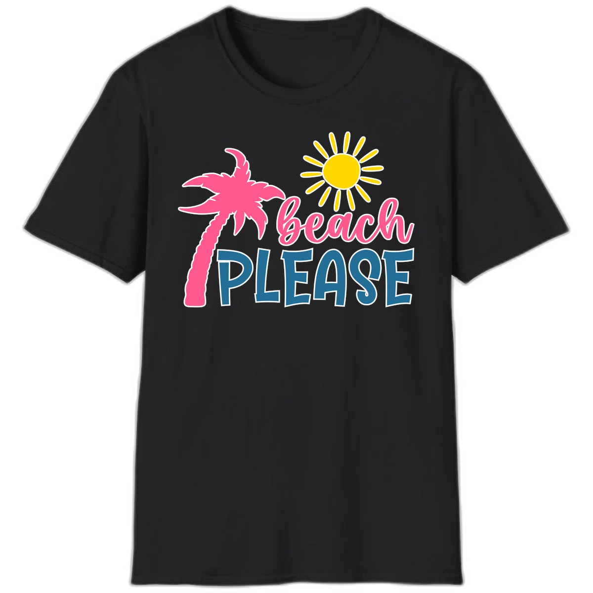 Beach Please Palm Tree Vacation T-Shirt in Black
