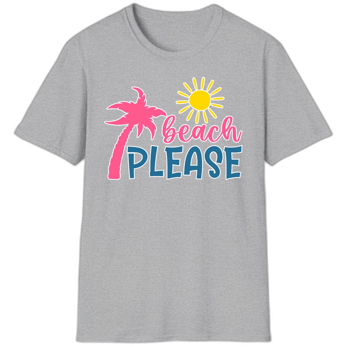 Beach Please Palm Tree Vacation T-Shirt in Sport Grey