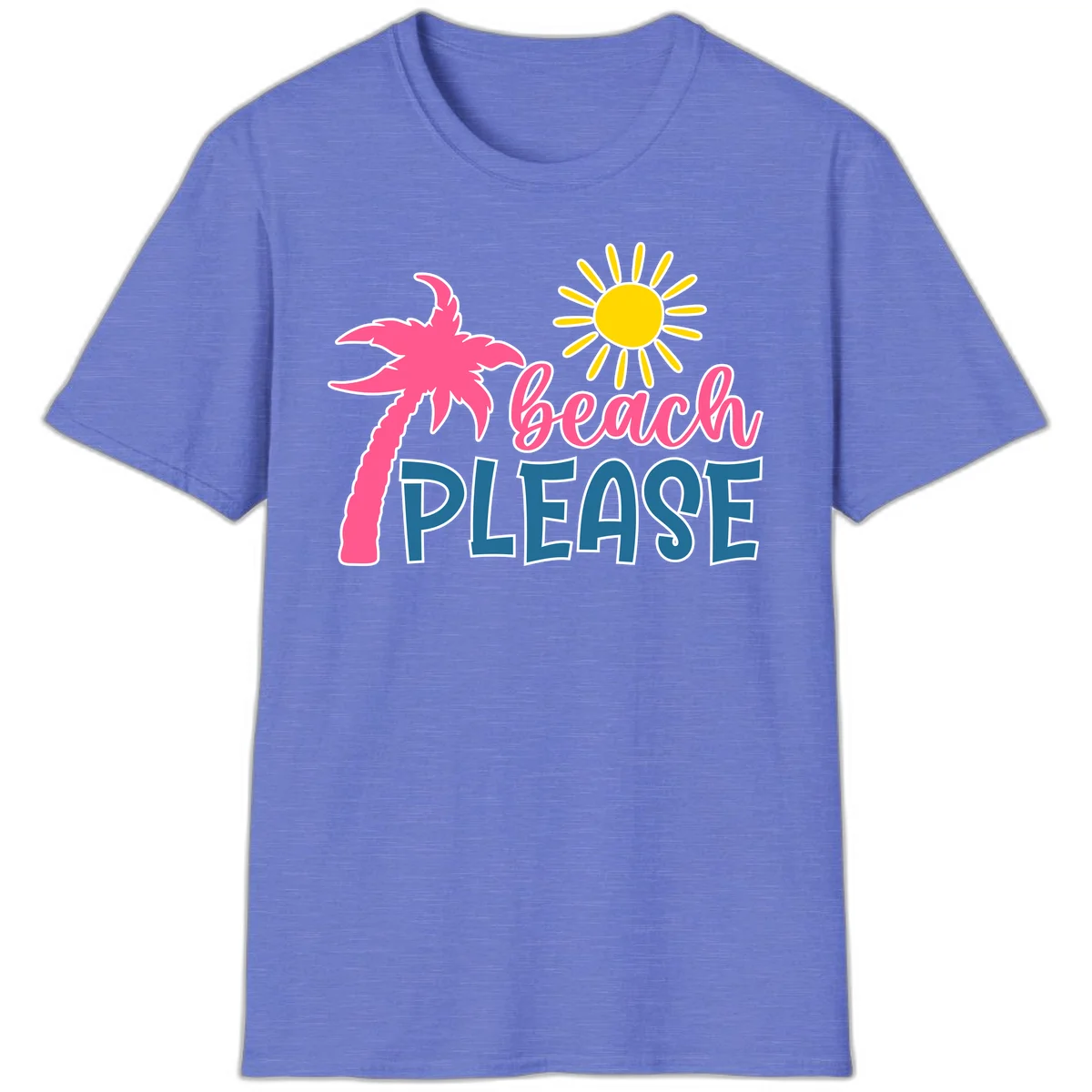 Beach Please Palm Tree Vacation T-Shirt in Heather Royal
