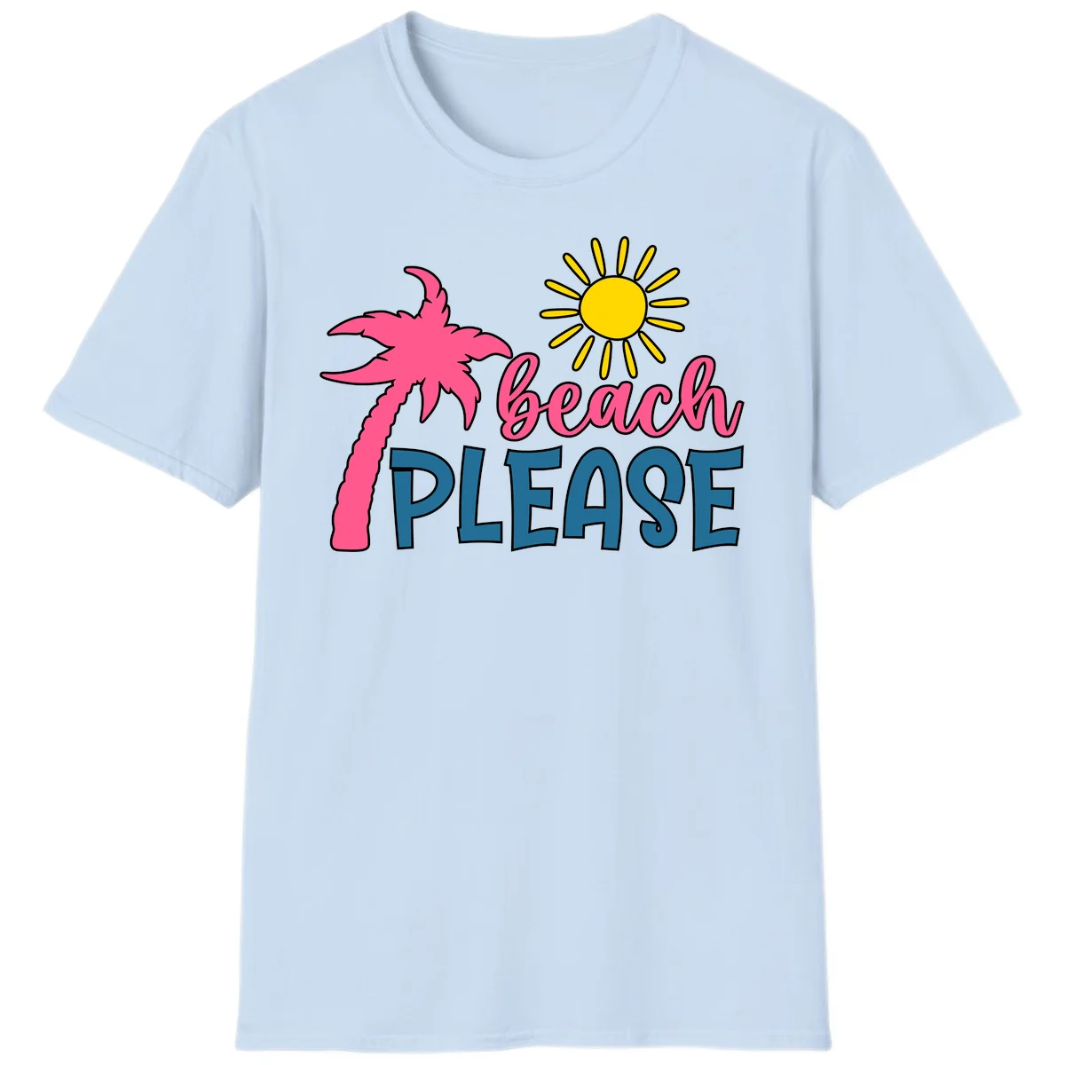 Beach Please Palm Tree Vacation T-Shirt in Light Blue