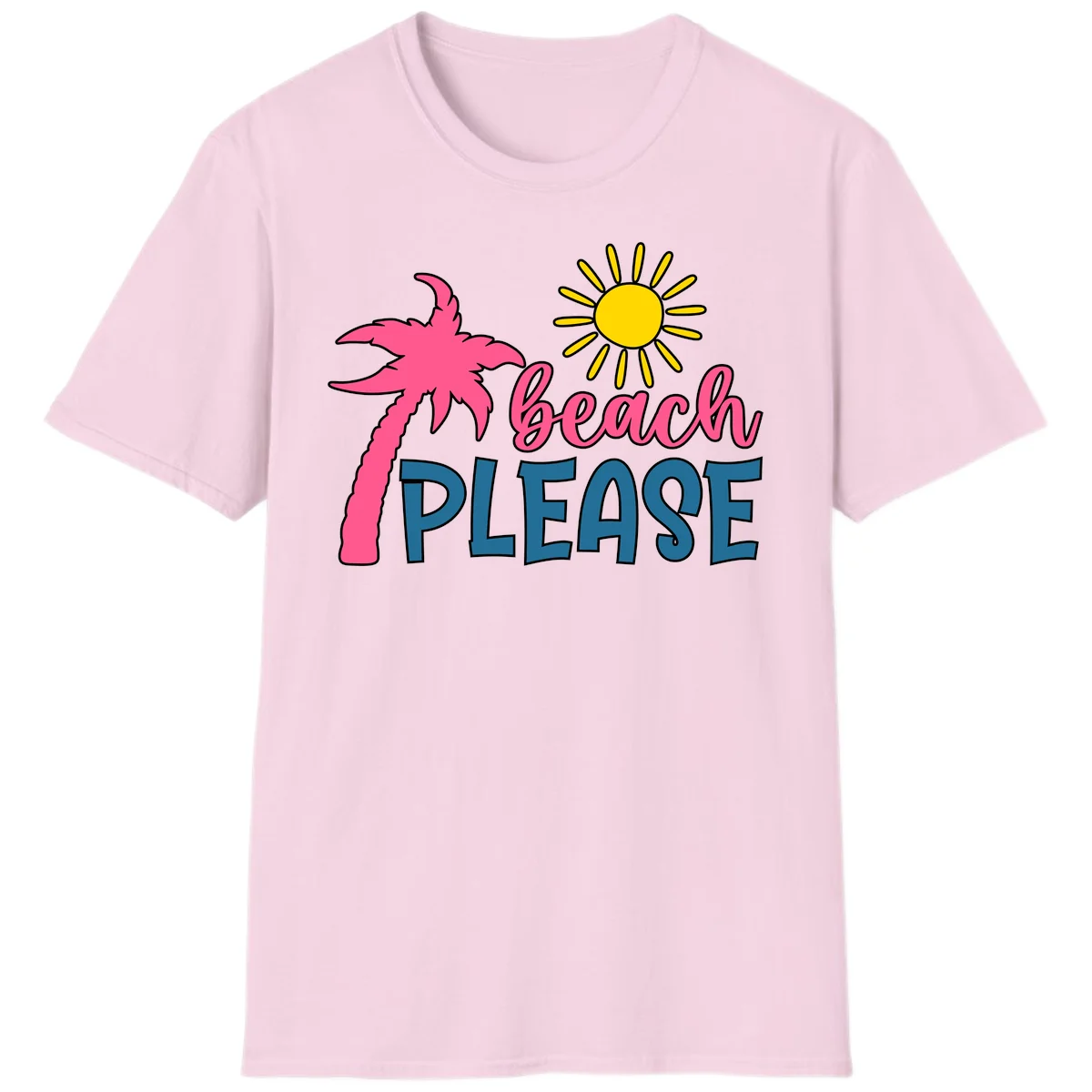 Beach Please Palm Tree Vacation T-Shirt in Light Pink